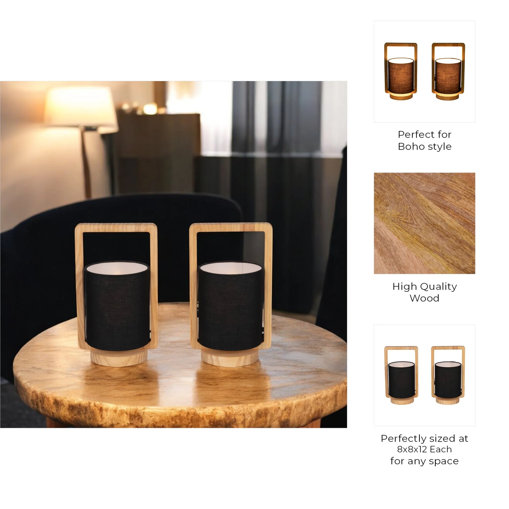 Wood,s/2,11"h, Cylndr Tbl Lmps,nature Wood/blk - Image 9