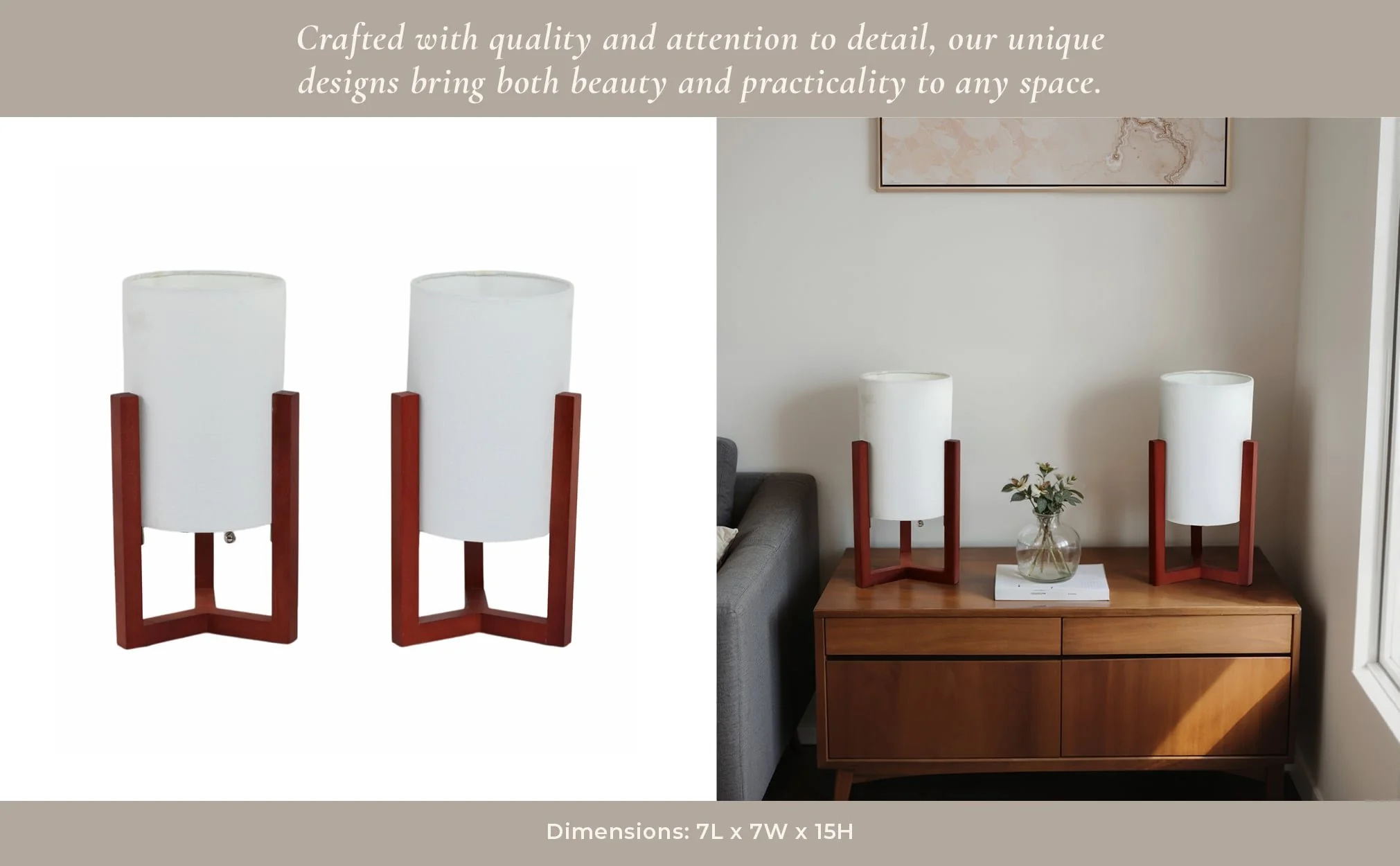 Wood,s/2,15"h,cylnder Tripod Tbl Lamps,cherry/wht - Image 9