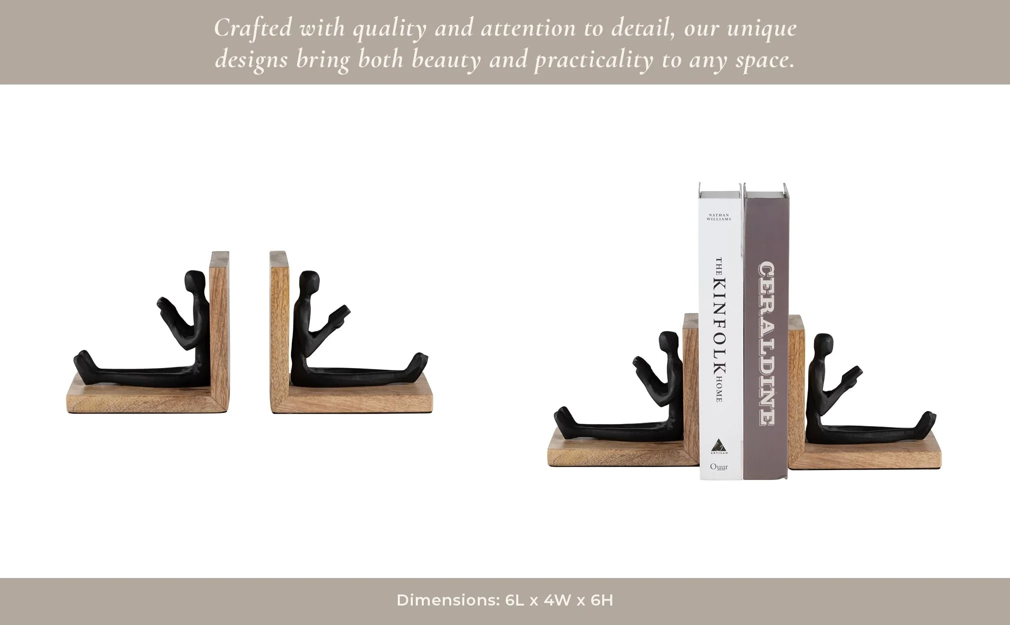 Wood, S/2 6" Man Reading Bookends, Brown/black - Image 10