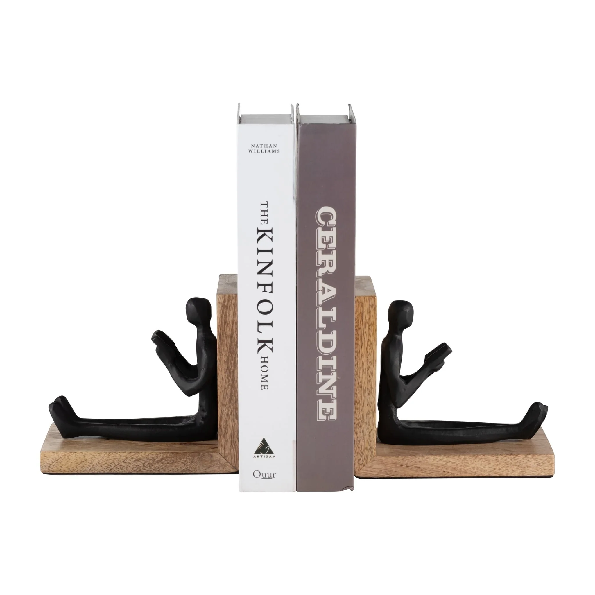 Wood, S/2 6" Man Reading Bookends, Brown/black - Image 2