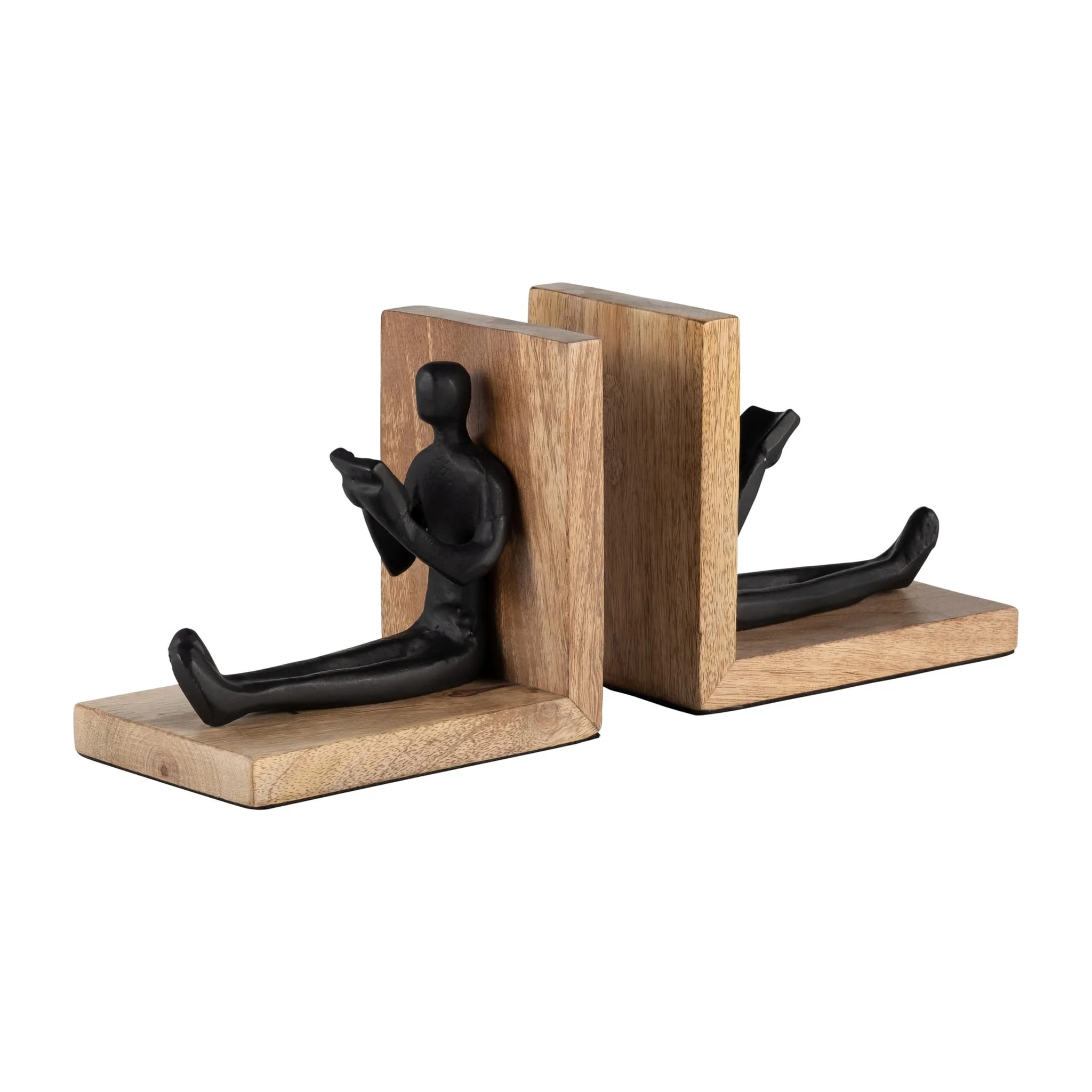 Wood, S/2 6" Man Reading Bookends, Brown/black - Image 3