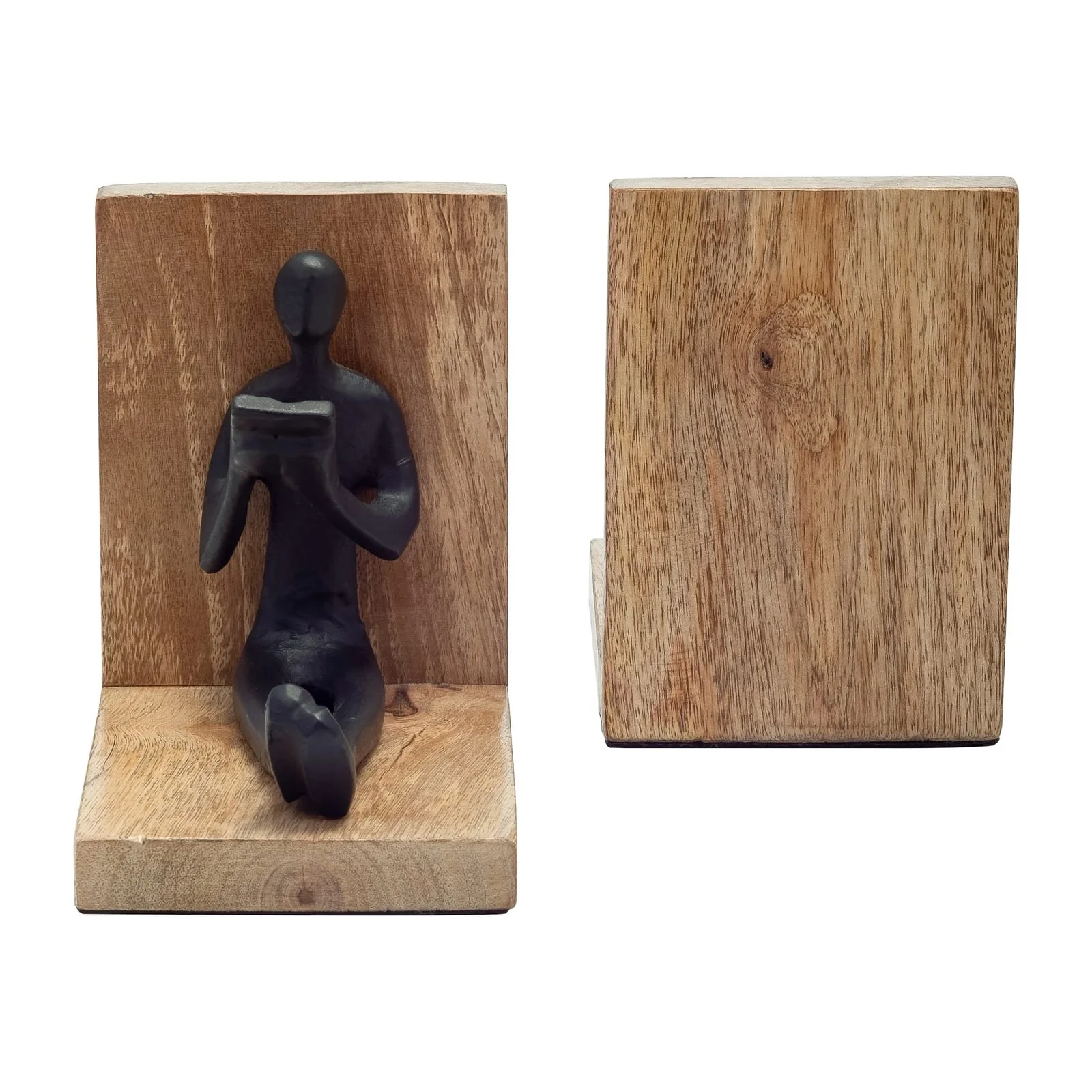 Wood, S/2 6" Man Reading Bookends, Brown/black - Image 4