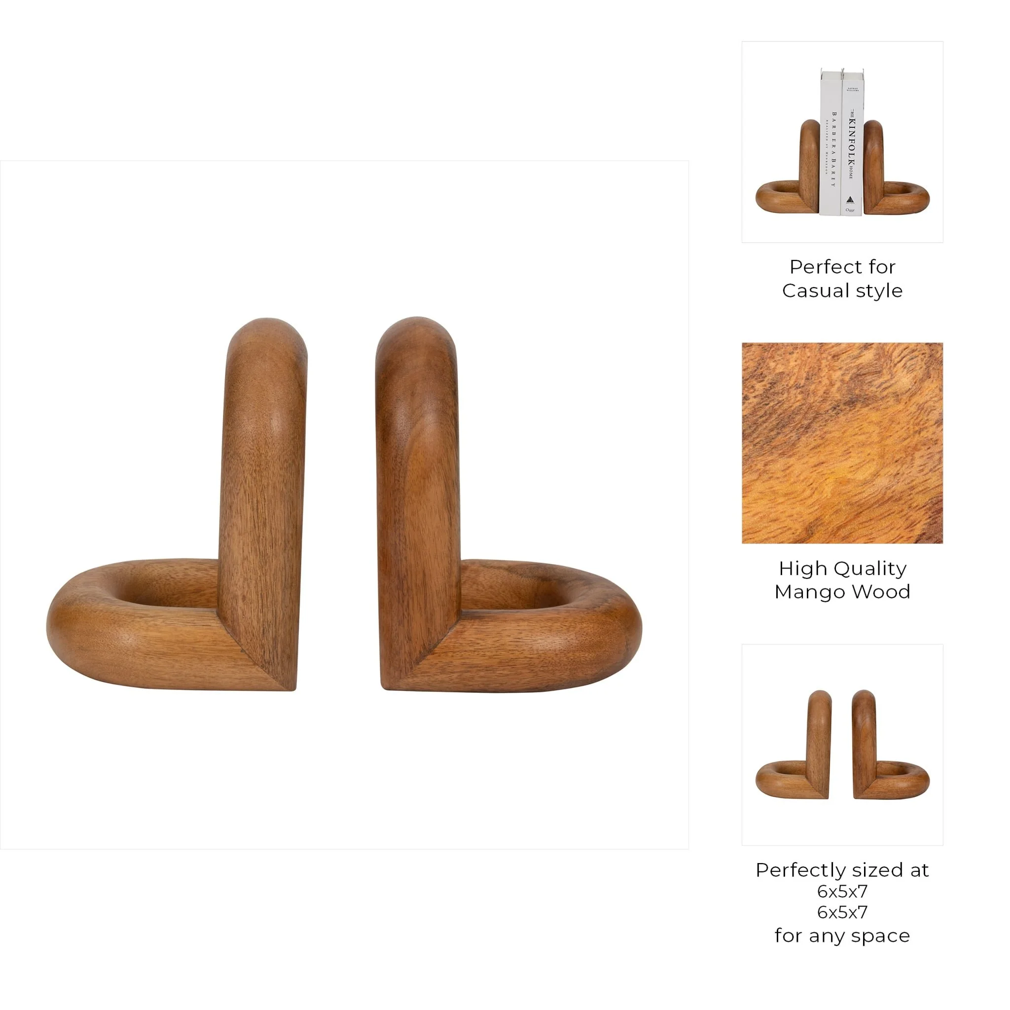 Wood, S/2 7" Loopy Bookends, Brown - Image 8