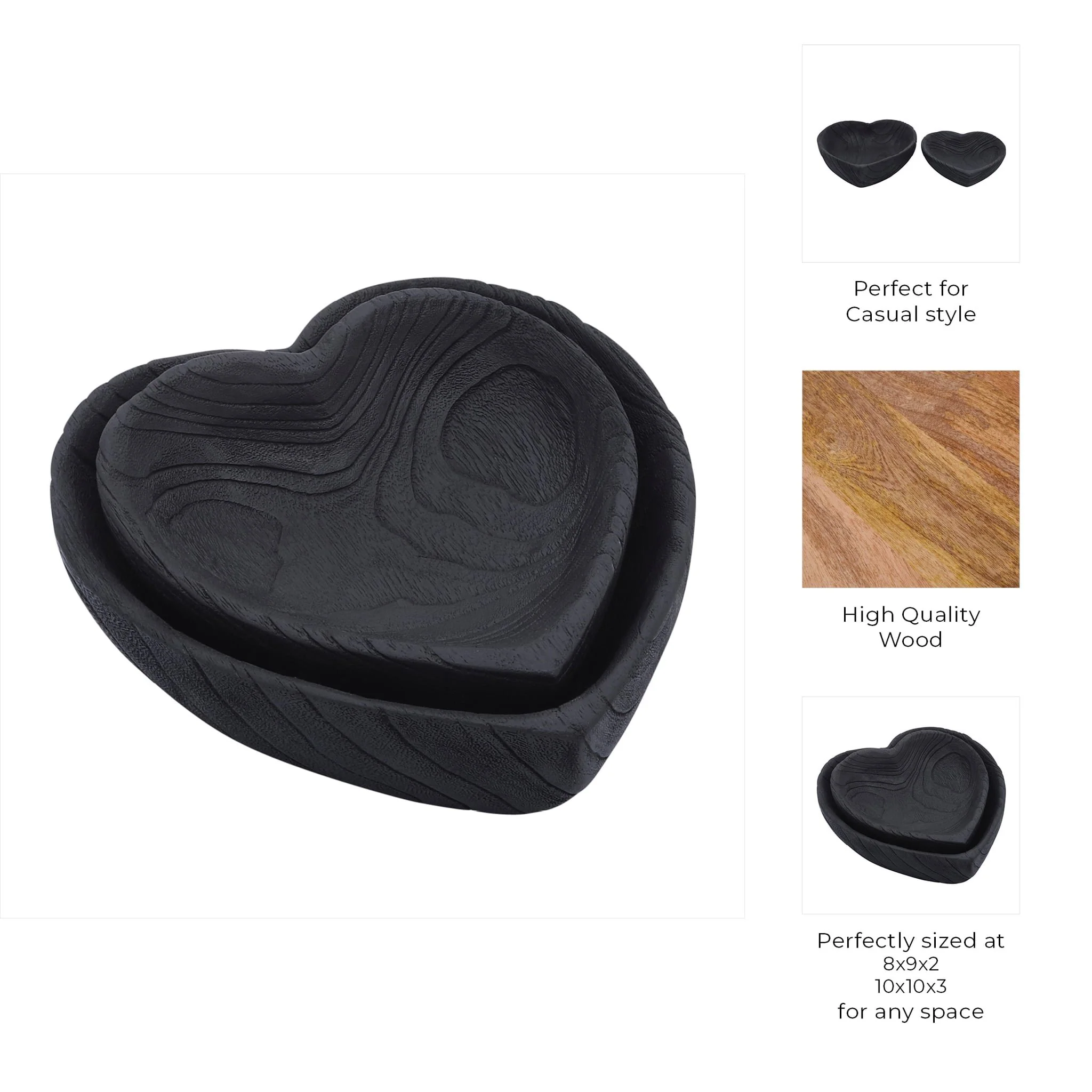 Wood, S/2 9/10" Heart Bowls, Black - Image 8
