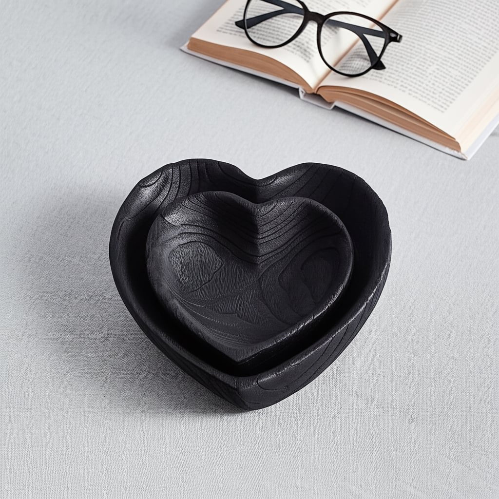 Wood, S/2 9/10" Heart Bowls, Black - Image 9