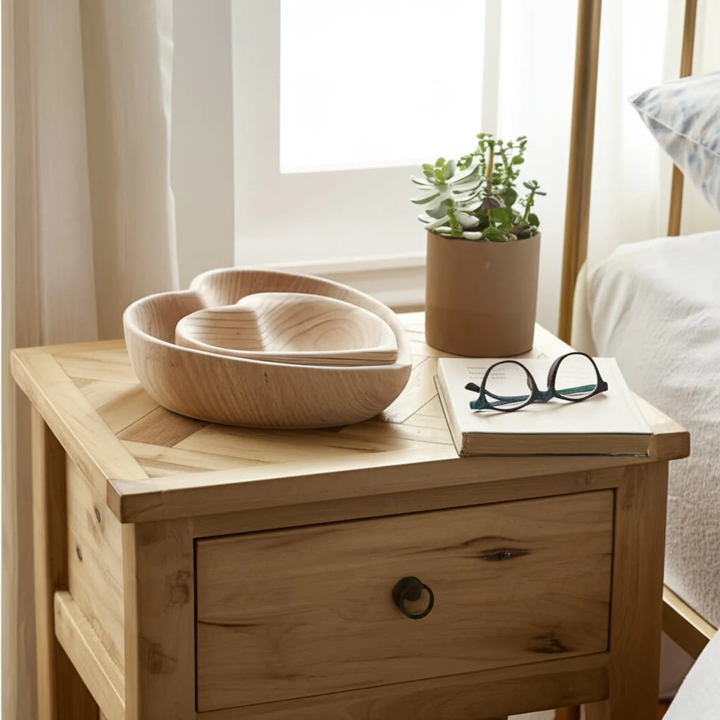 Wood, S/2 9/10" Heart Bowls, Natural - Image 11