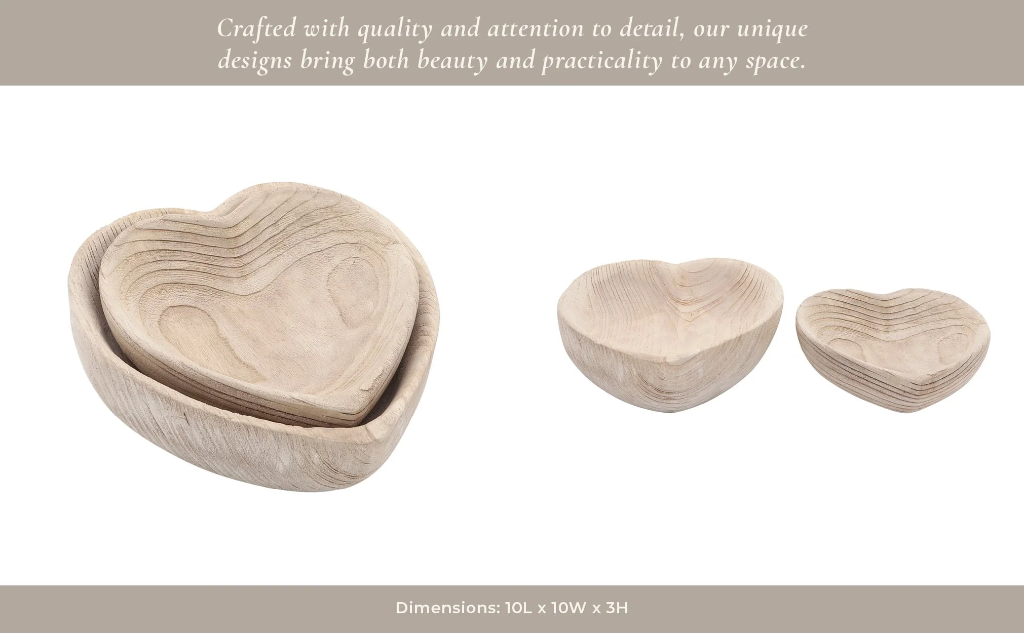 Wood, S/2 9/10" Heart Bowls, Natural - Image 13