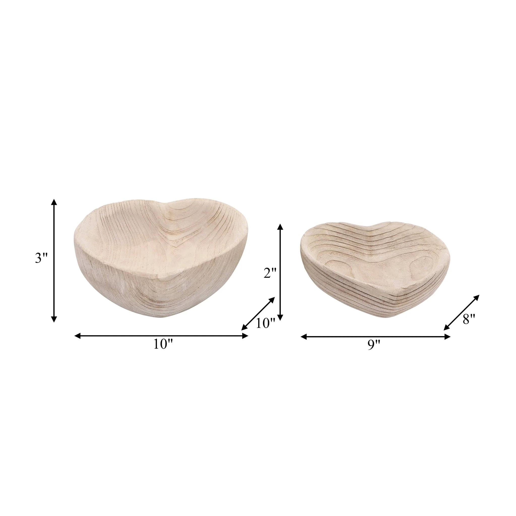 Wood, S/2 9/10" Heart Bowls, Natural - Image 7