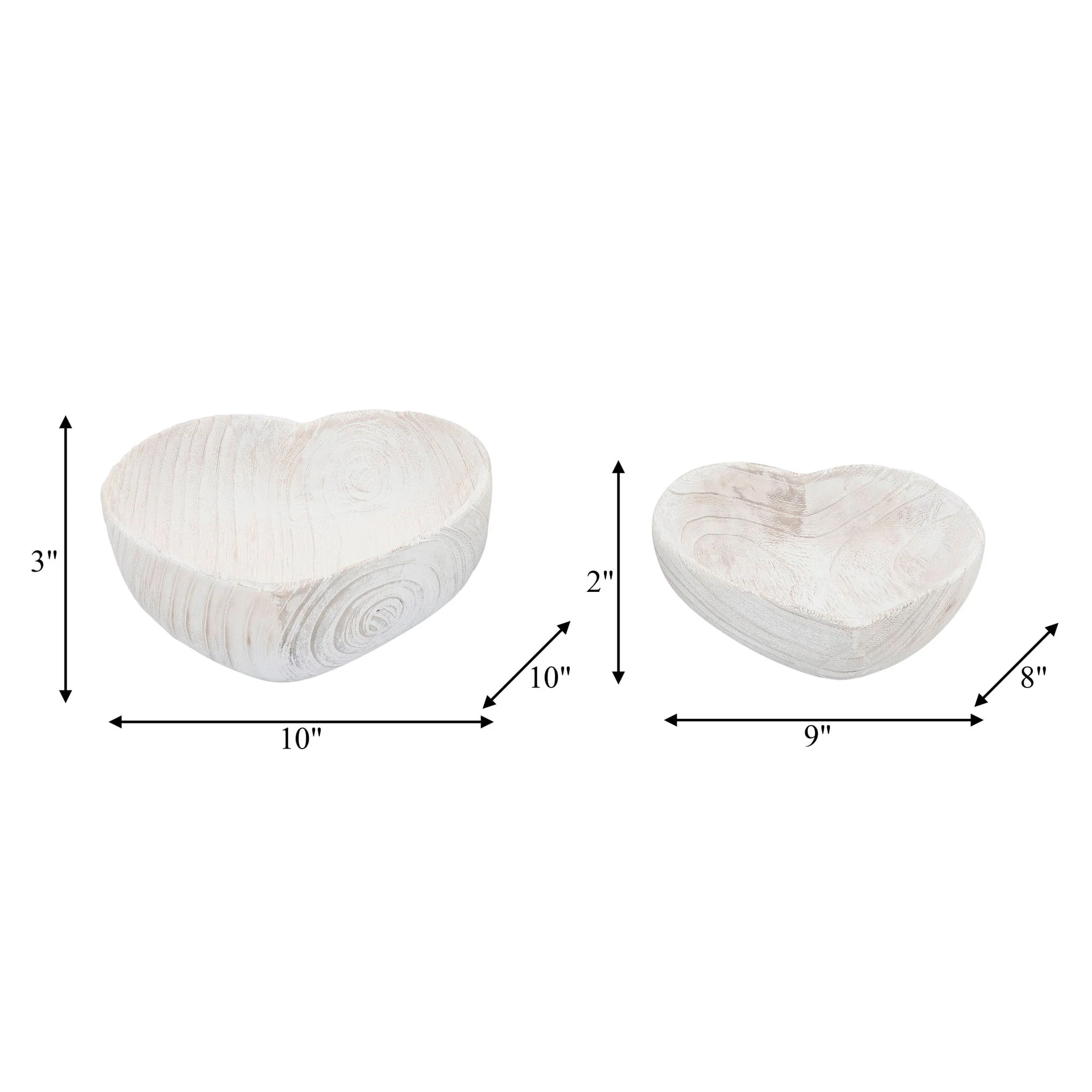 Wood, S/2 9/10" Heart Bowls, White - Image 7