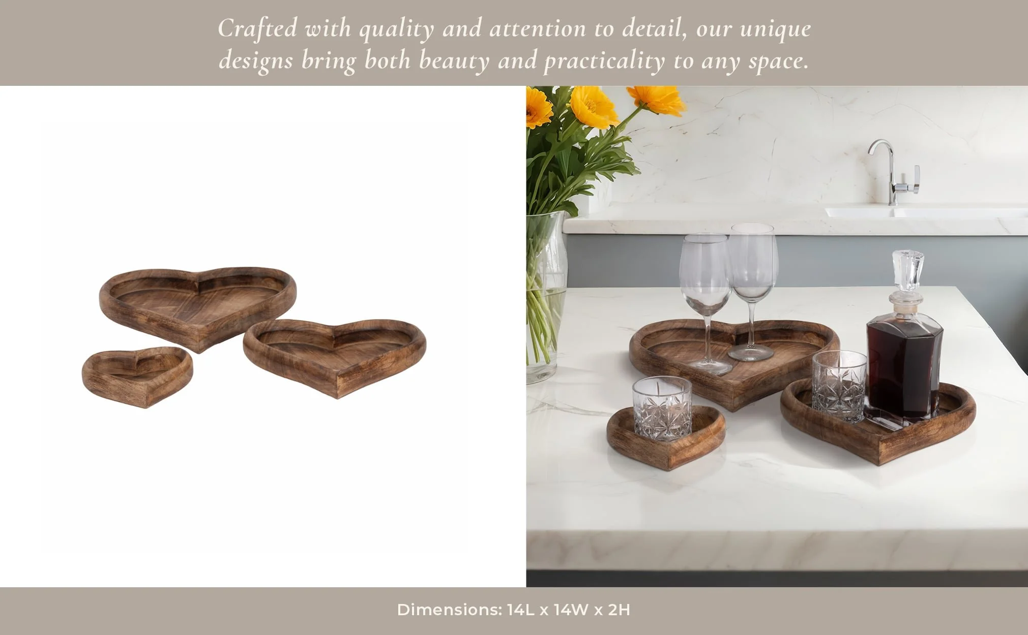 Wood, S/3 7/11/14" Heart Trays, Dark Brown - Image 10