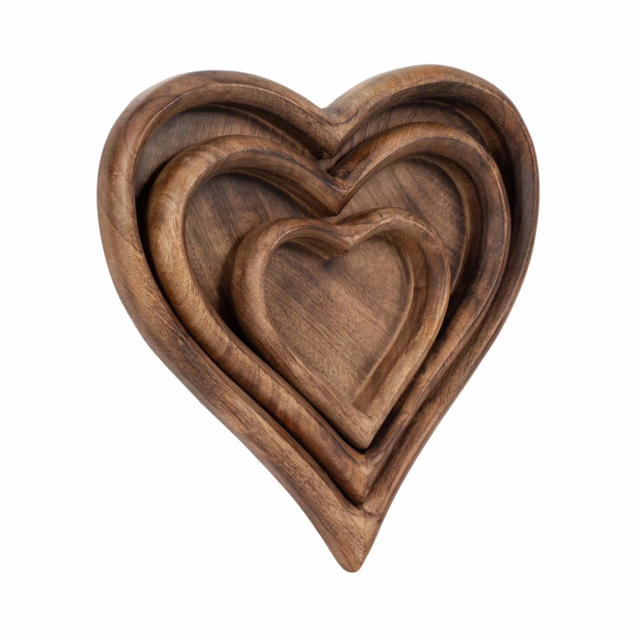 Wood, S/3 7/11/14" Heart Trays, Dark Brown - Image 5