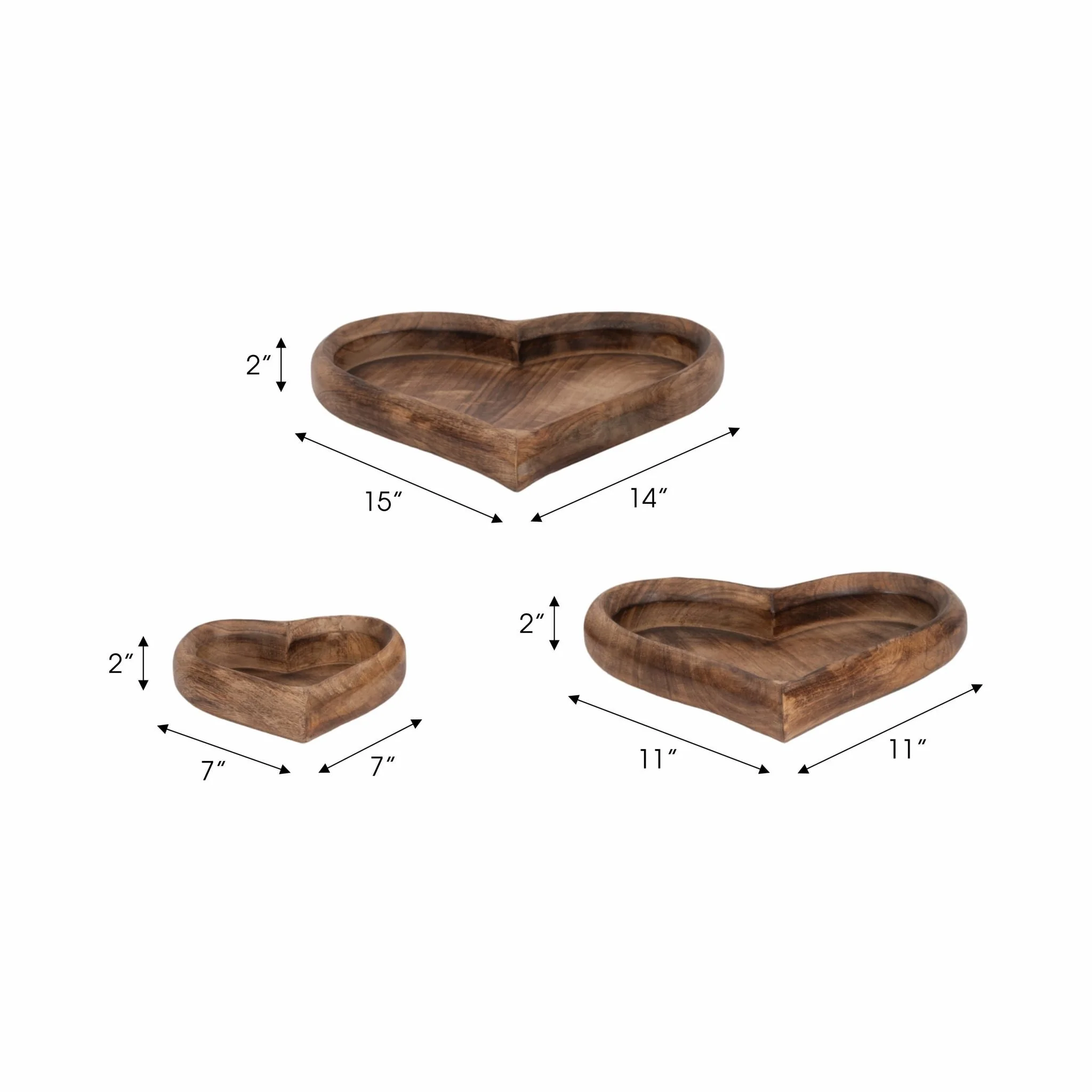 Wood, S/3 7/11/14" Heart Trays, Dark Brown - Image 7