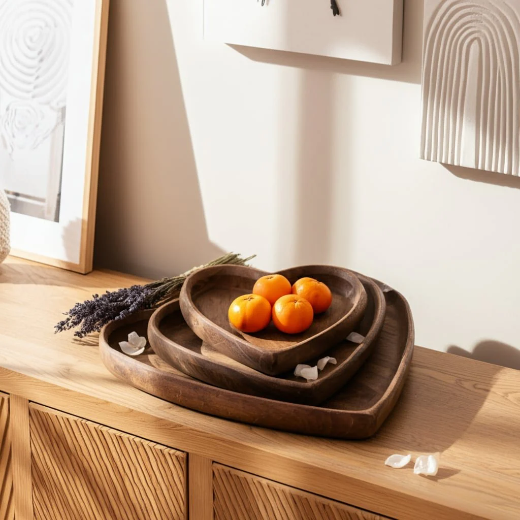 Wood, S/3 7/11/14" Heart Trays, Natural - Image 11