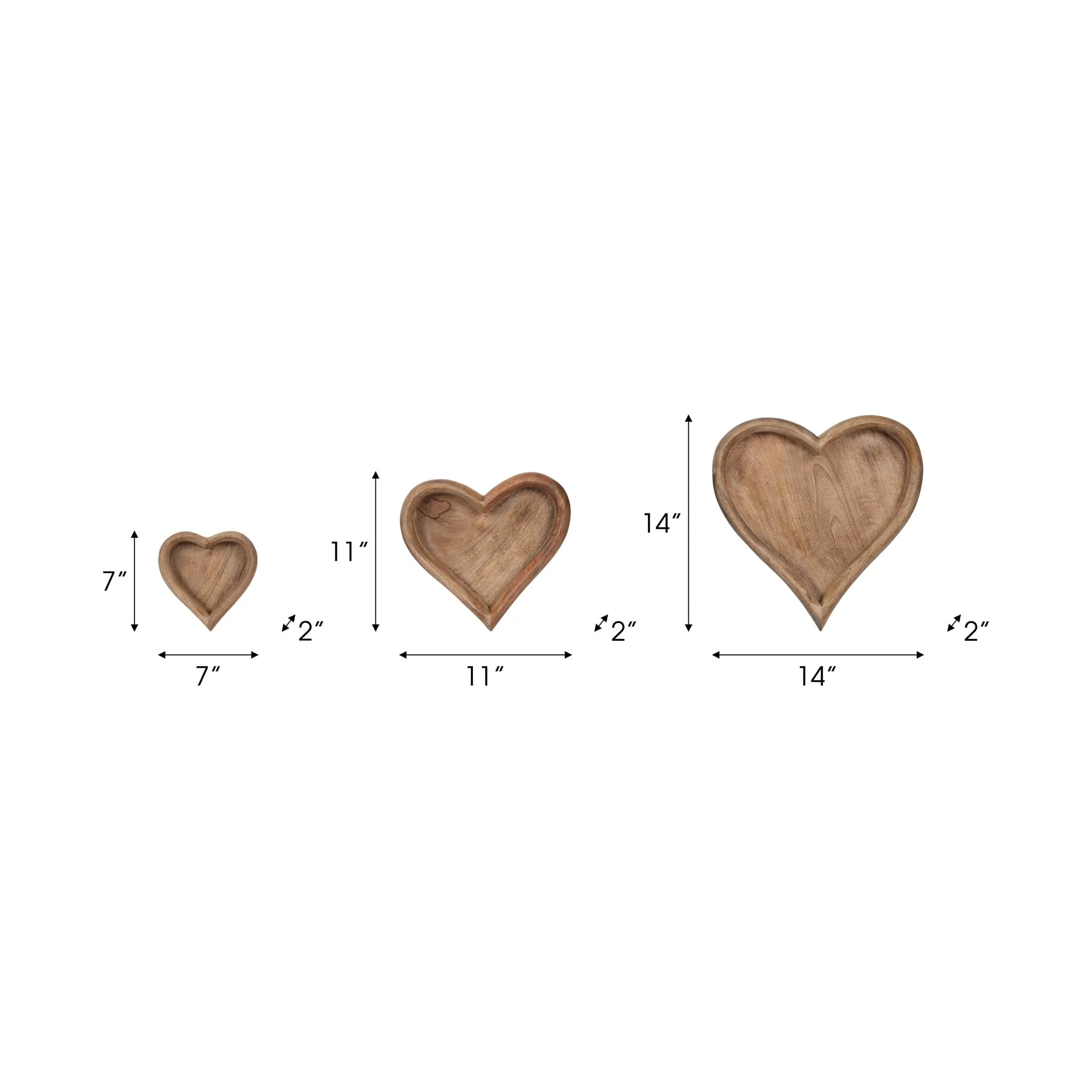Wood, S/3 7/11/14" Heart Trays, Natural - Image 9