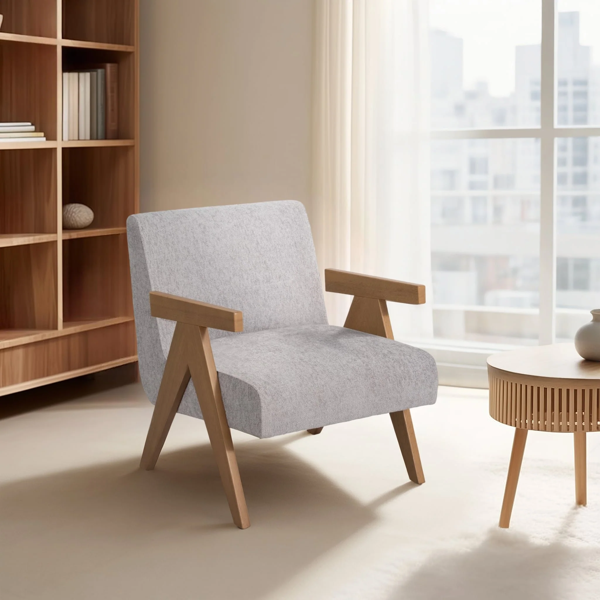 Wood - Scandinavian Accent Chair, Gray - Image 9