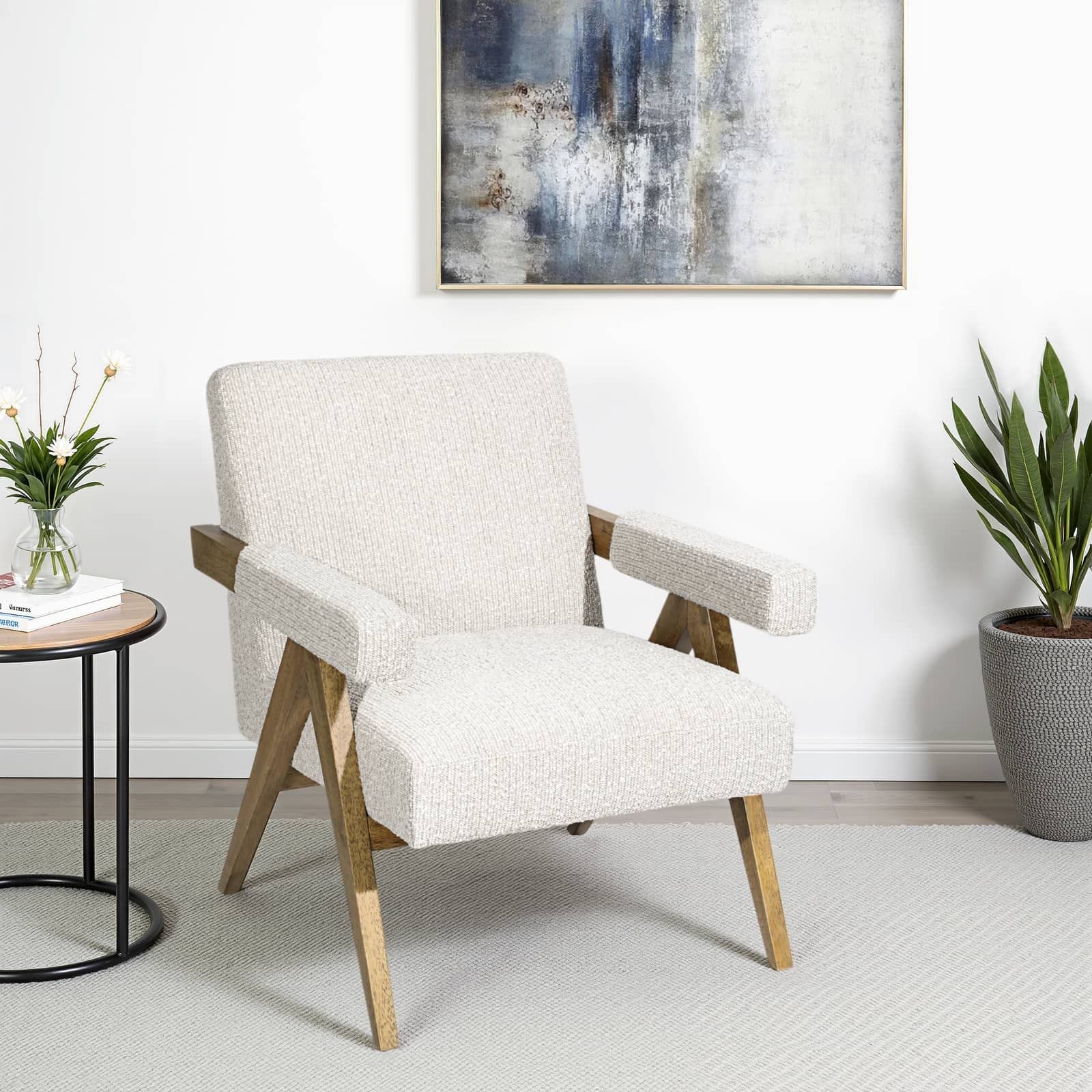 Wood, Scandinavian Accent Chair, Ivory - Image 10
