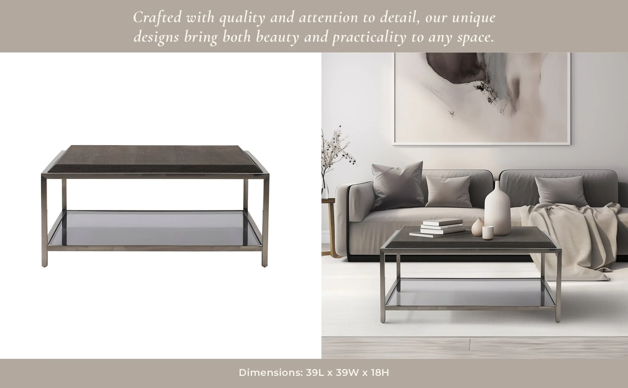 Wood/stainless Steel Coffe Table, Brown - Image 7