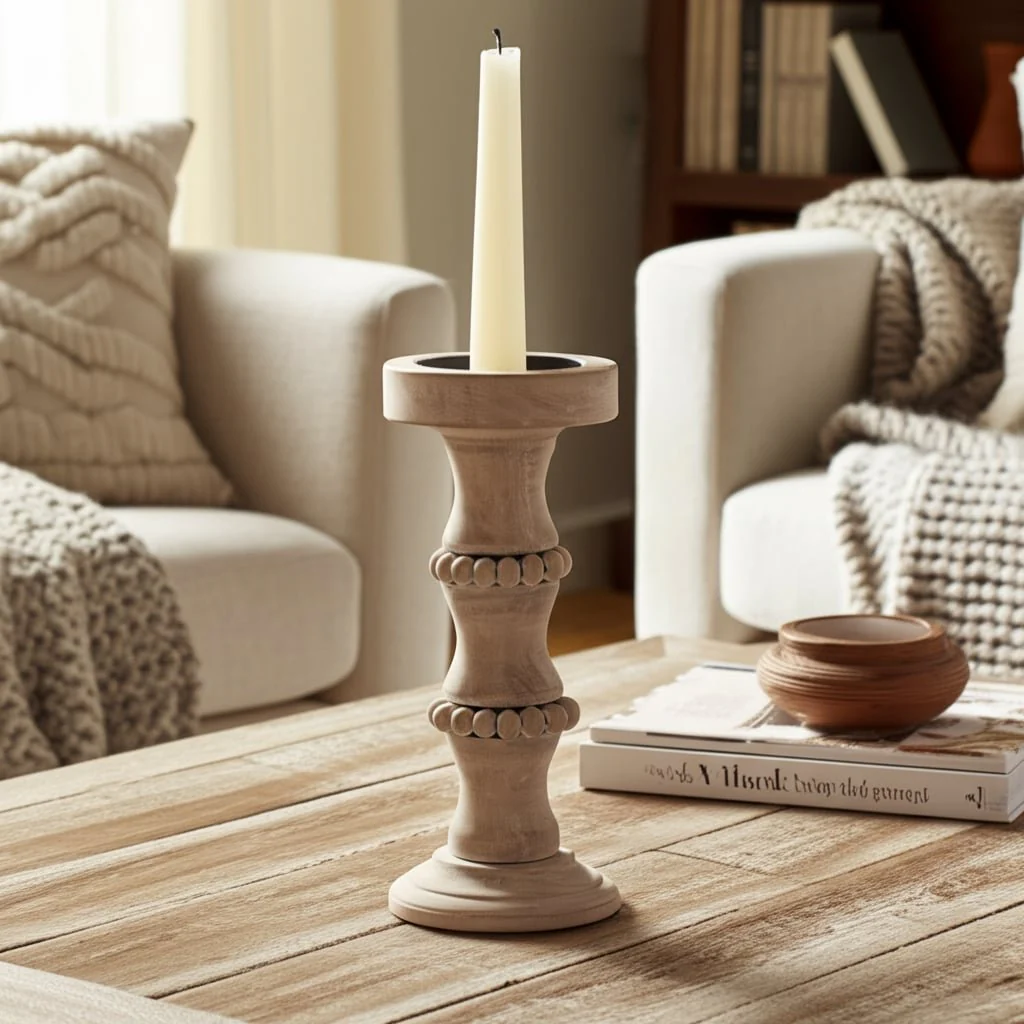 Wooden 11" Antique Style Candle Holder - Image 12