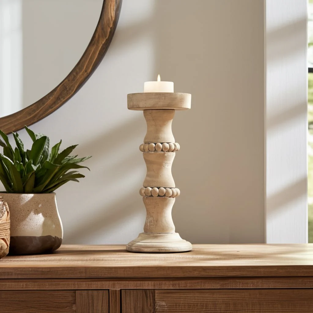 Wooden 11" Antique Style Candle Holder - Image 13