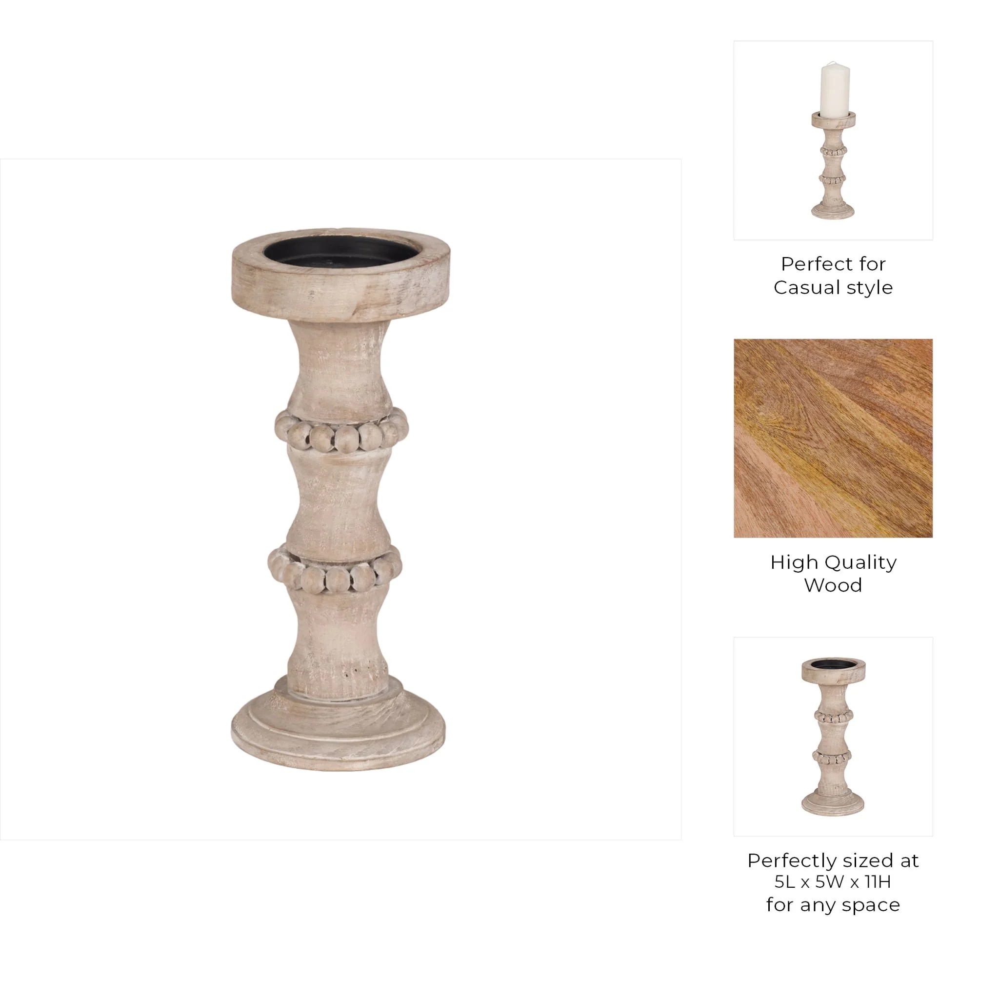 Wooden 11" Antique Style Candle Holder - Image 9