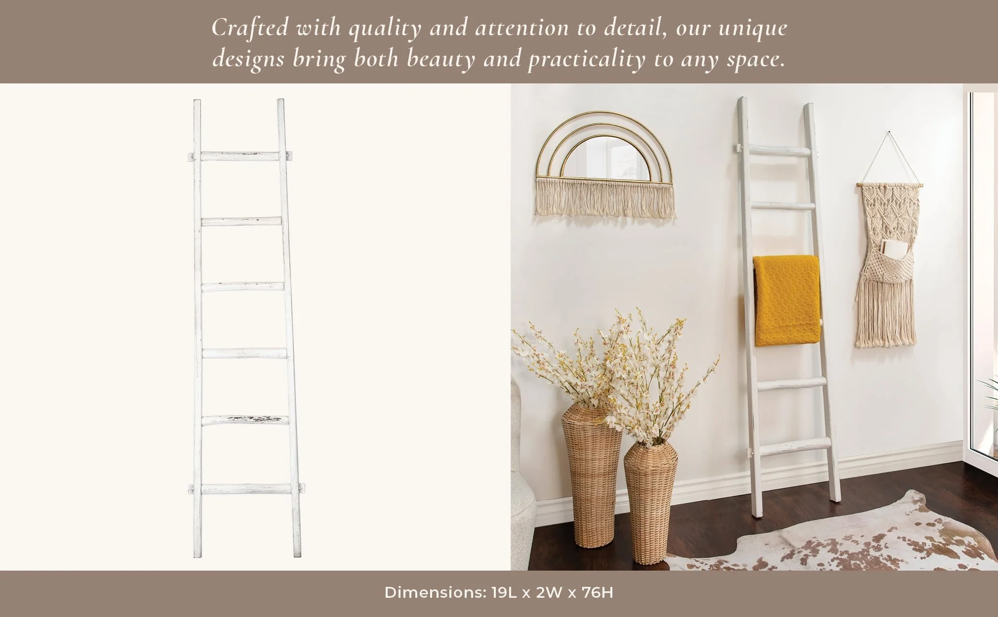Wooden , Decorative 76" Ladder, White - Image 11