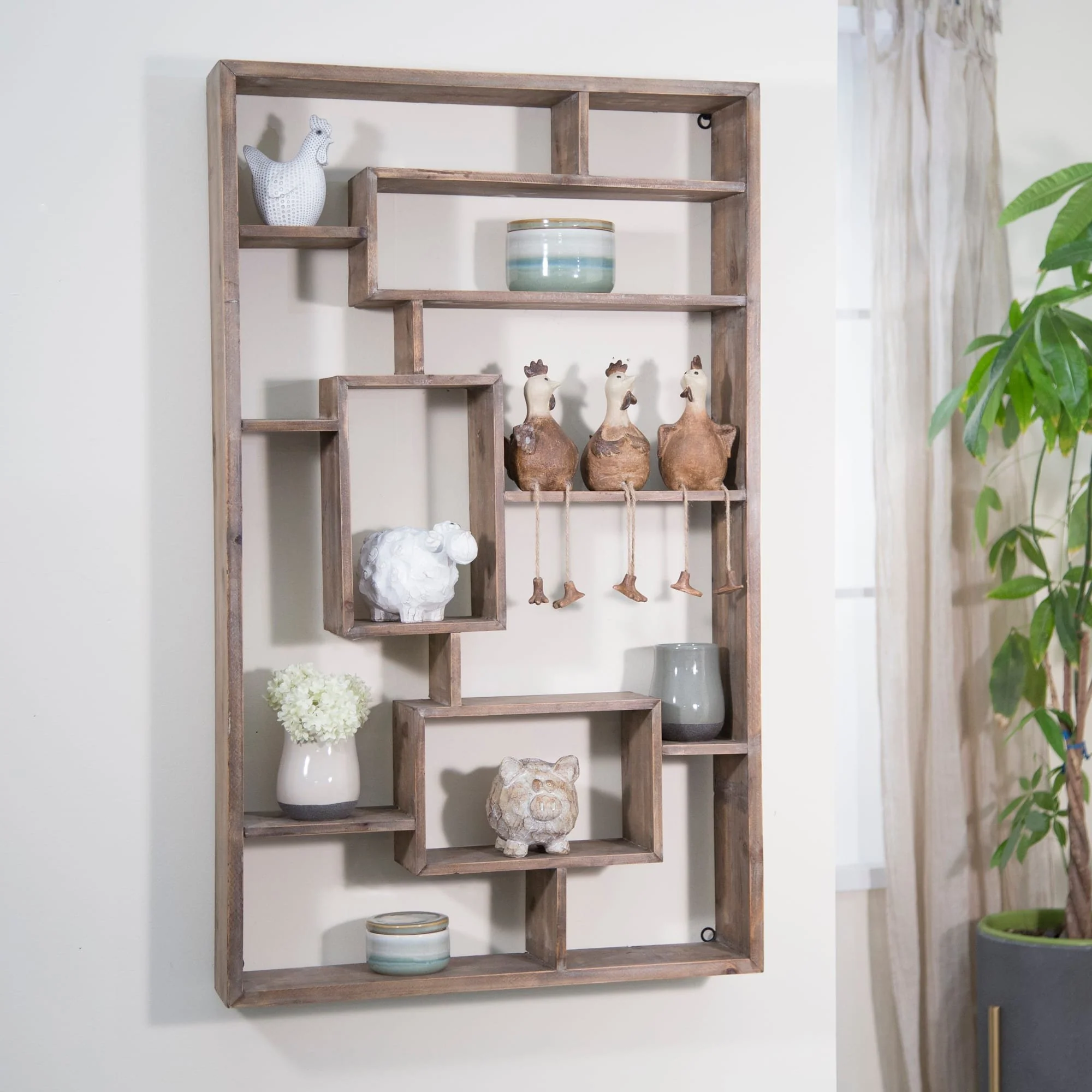 Wooden Multi-tier Wall Shelf, Brown - Image 9