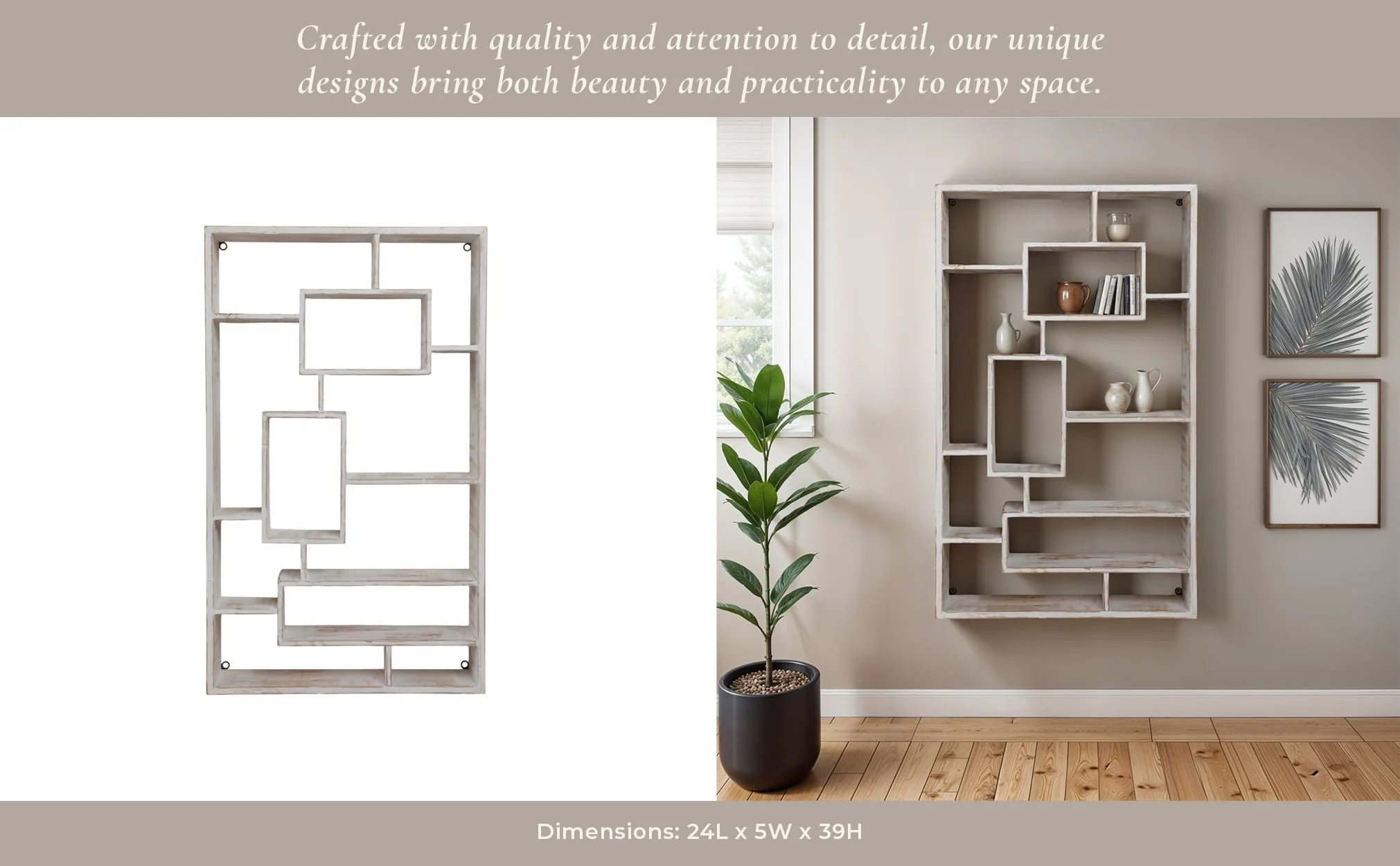 Wooden Multi-tier Wall Shelf, Whitewash - Image 12