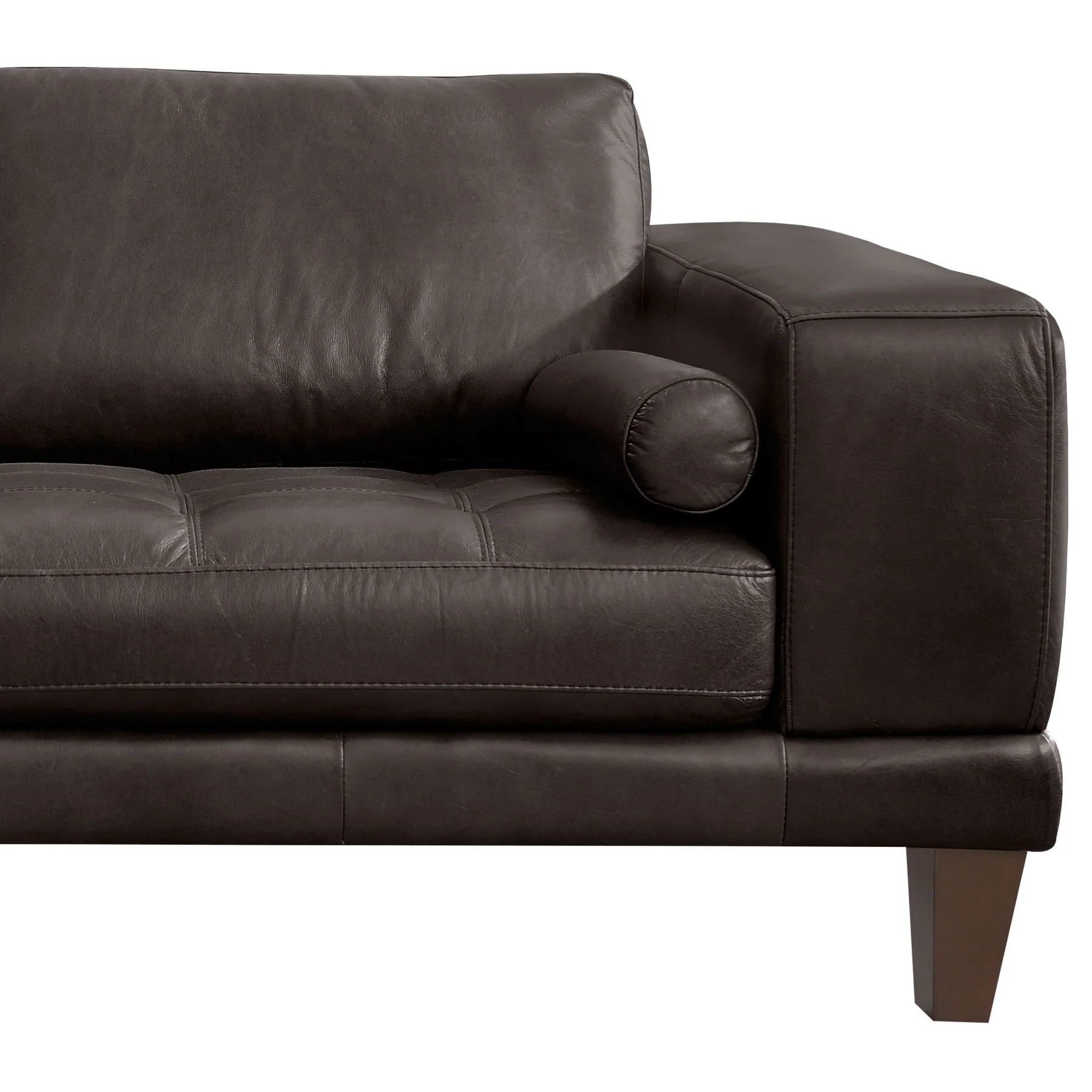 Wynne Contemporary Loveseat in Genuine Espresso Leather with Brown Wood Legs - Image 3