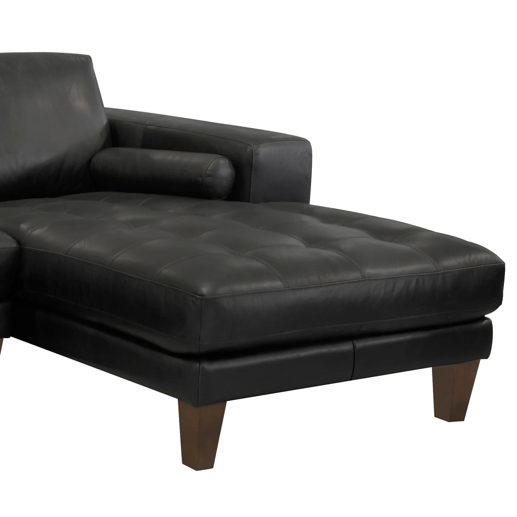 Wynne Contemporary Sectional in Genuine Black Leather with Brown Wood Legs - Image 4