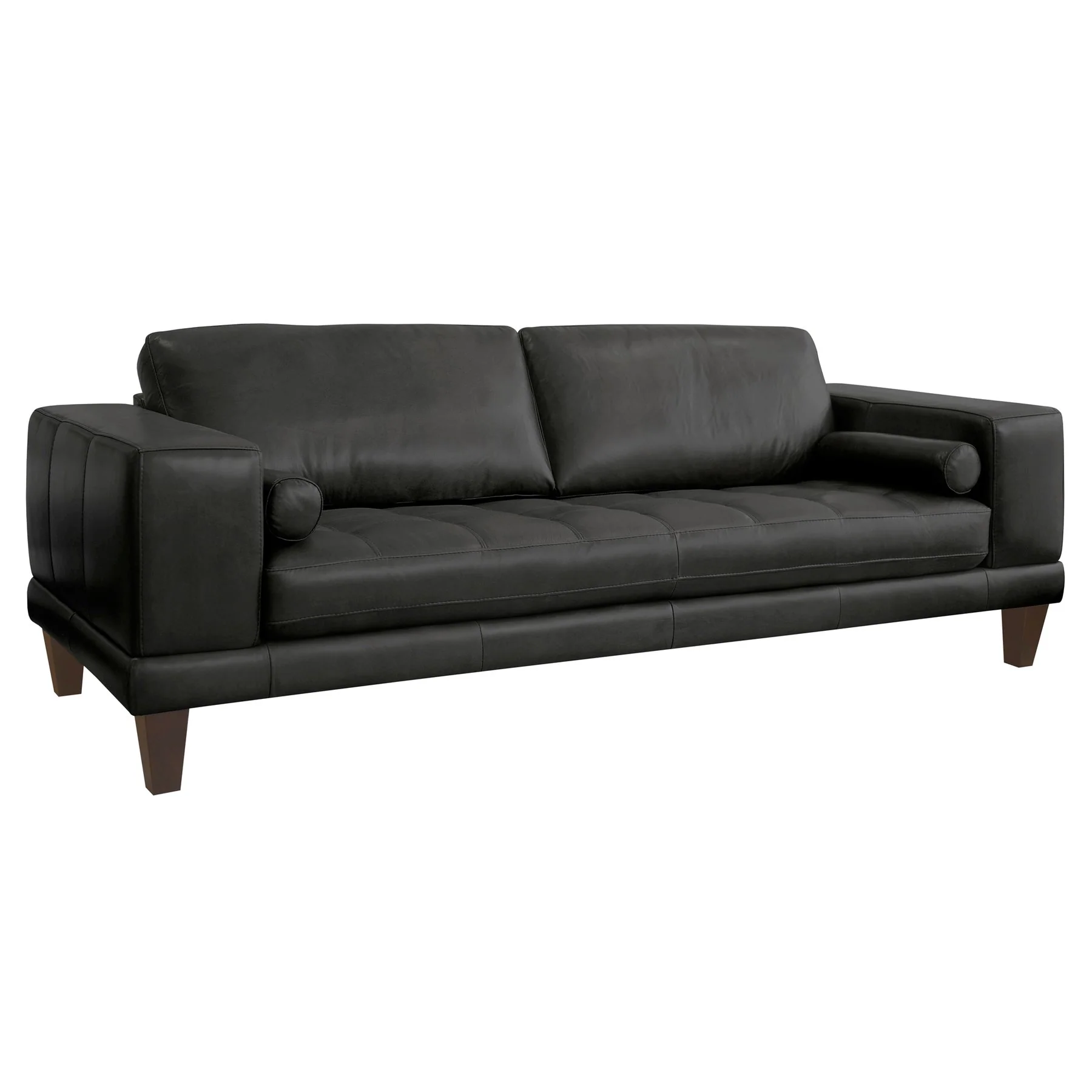 Wynne Contemporary Sofa in Genuine Black Leather with Brown Wood Legs - Image 2