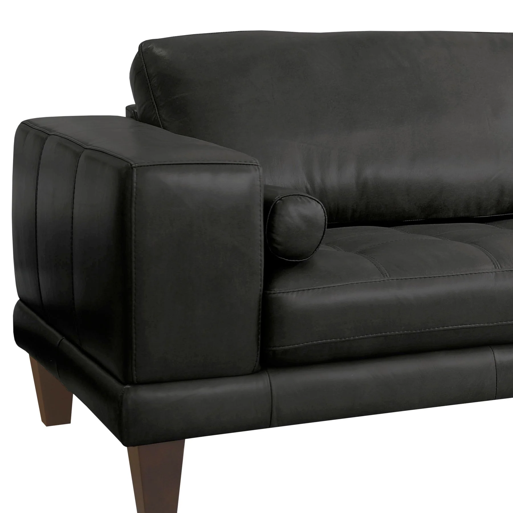 Wynne Contemporary Sofa in Genuine Black Leather with Brown Wood Legs - Image 4