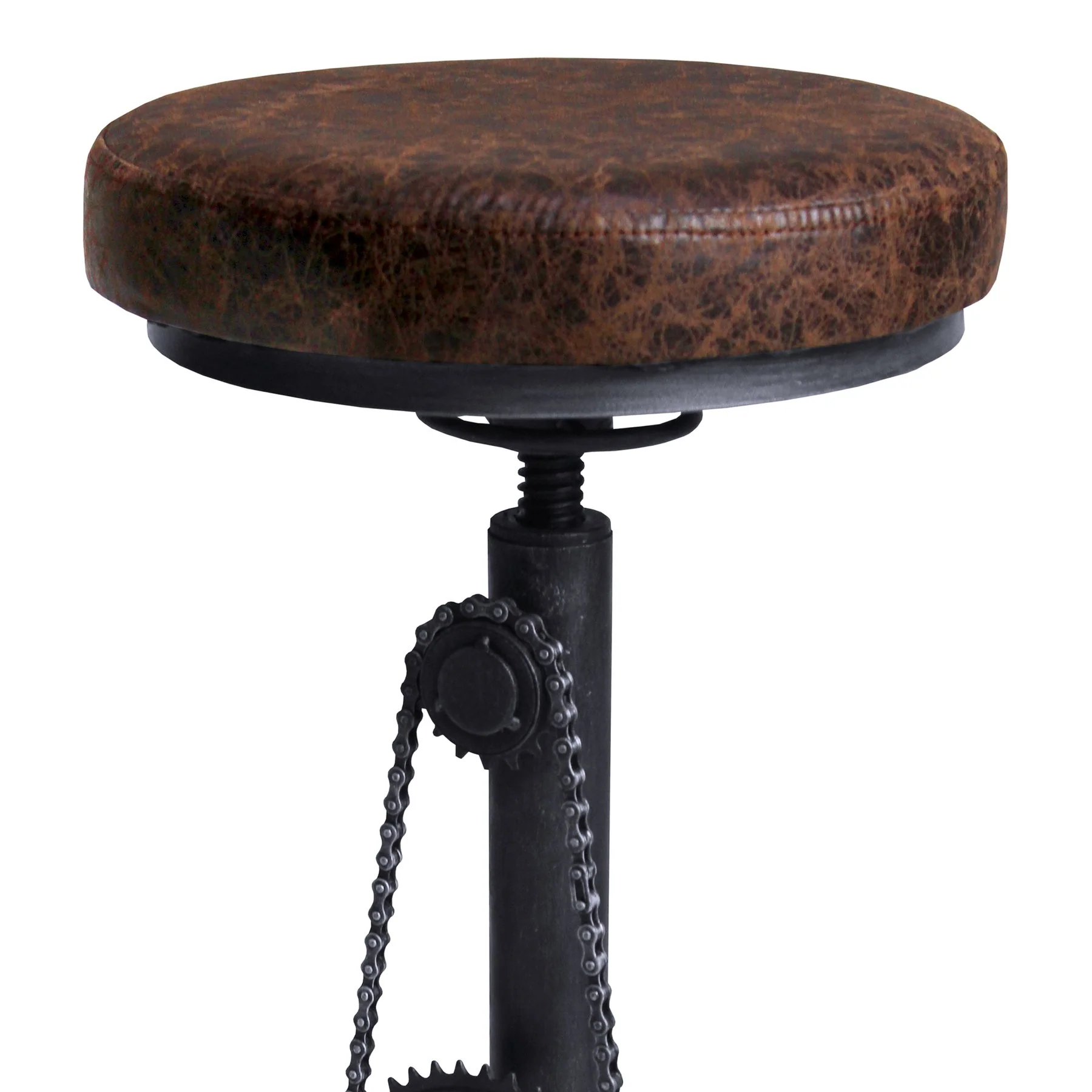 Xane Modern Adjustable Backless Barstool in Industrial Gray and Brown Fabric - Image 3