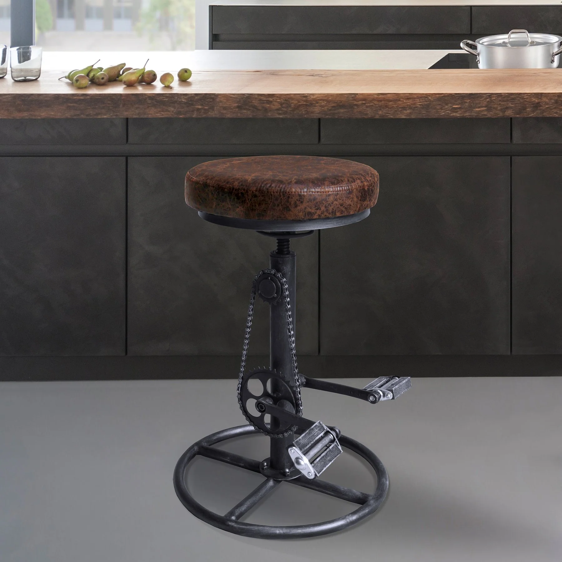Xane Modern Adjustable Backless Barstool in Industrial Gray and Brown Fabric - Image 6