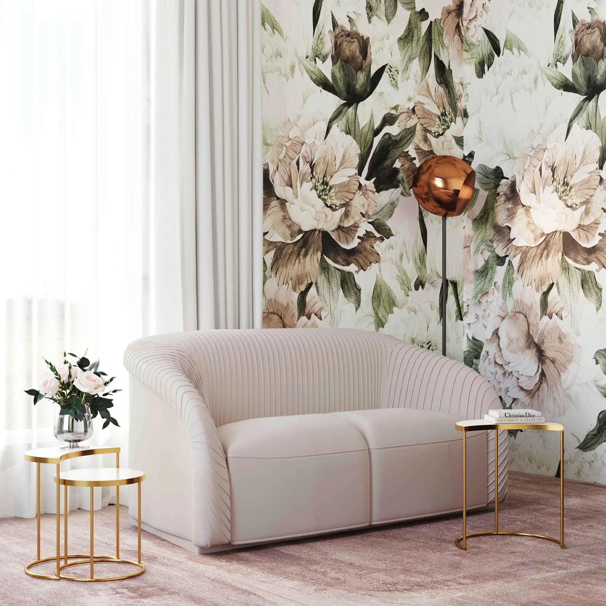 Yara Pleated Beige Velvet Loveseat - Image 2