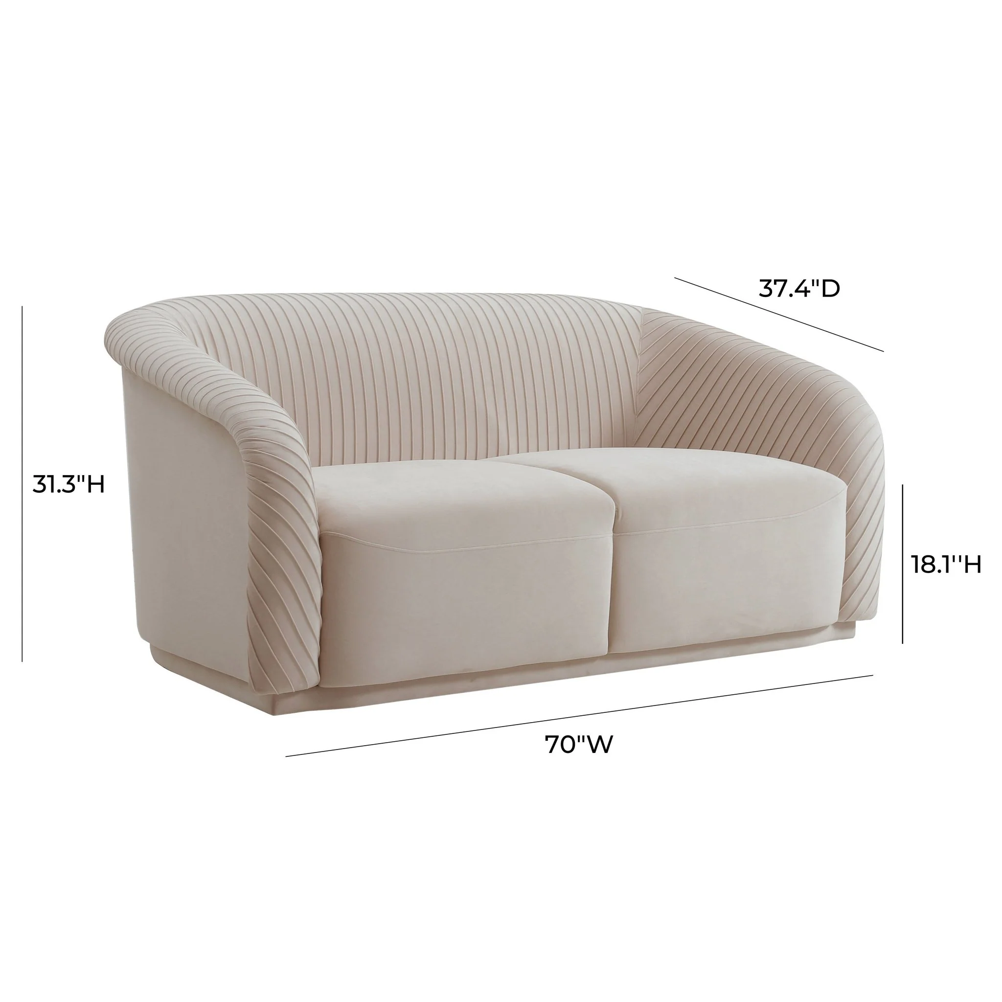 Yara Pleated Beige Velvet Loveseat - Image 6