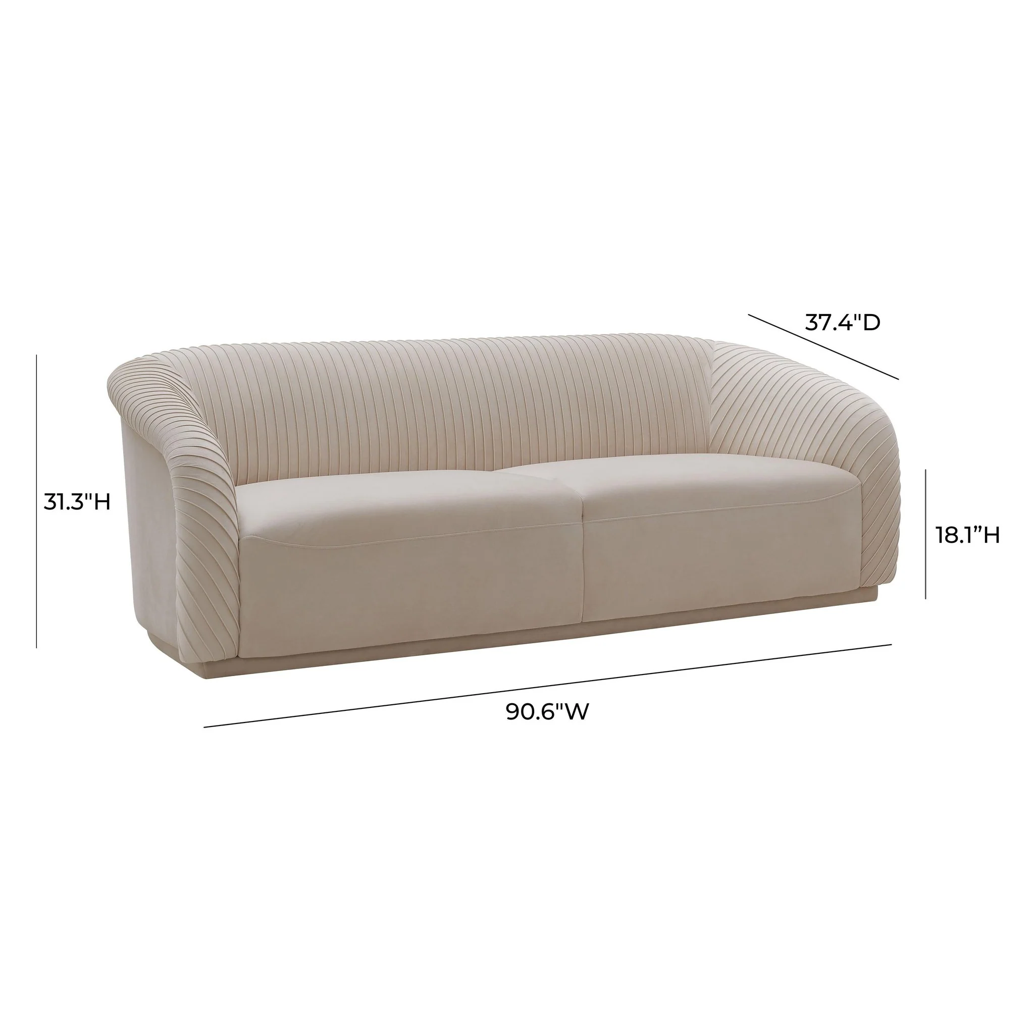 Yara Pleated Beige Velvet Sofa - Image 7