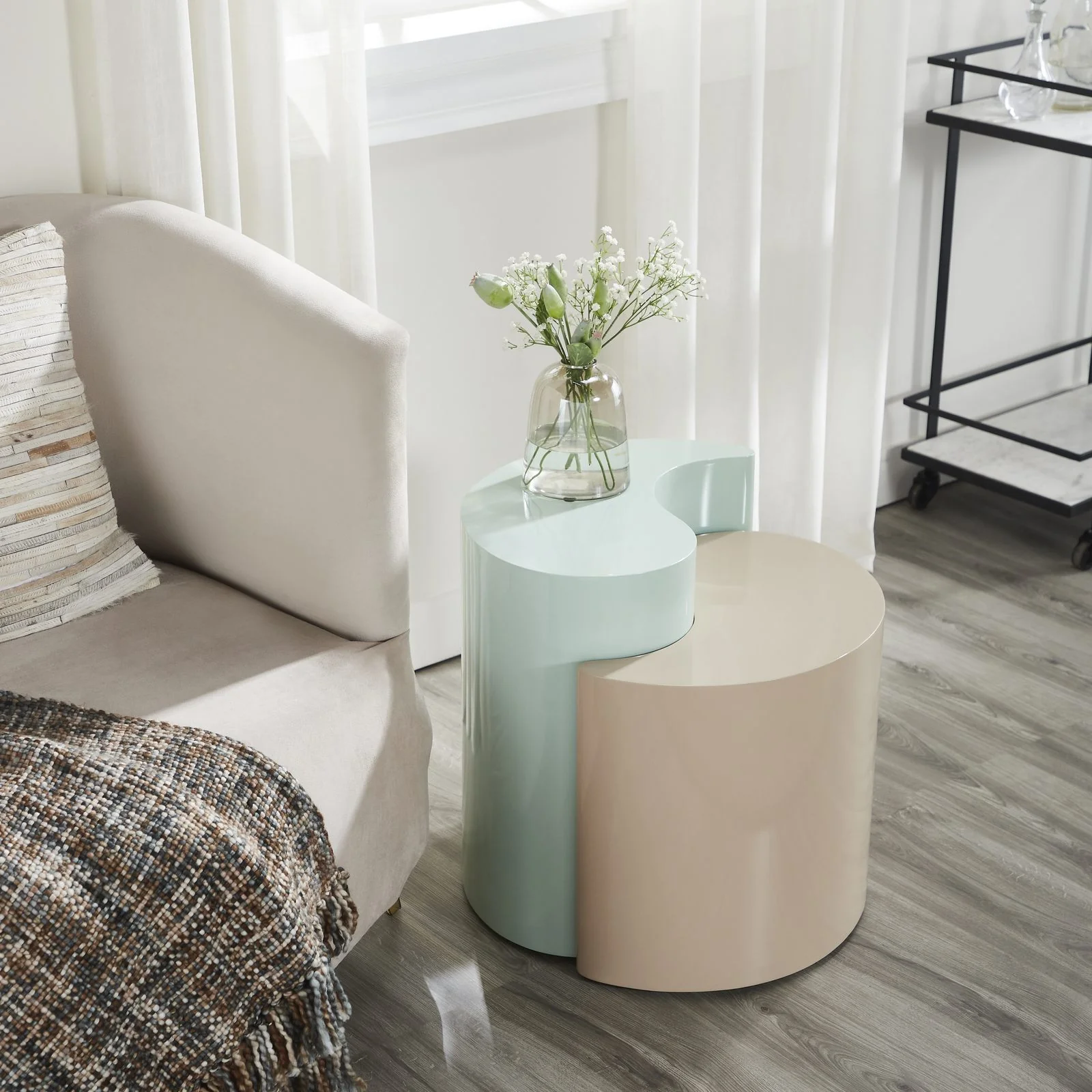 Ying Yang  End Table in Mint & Taupe - Image 5