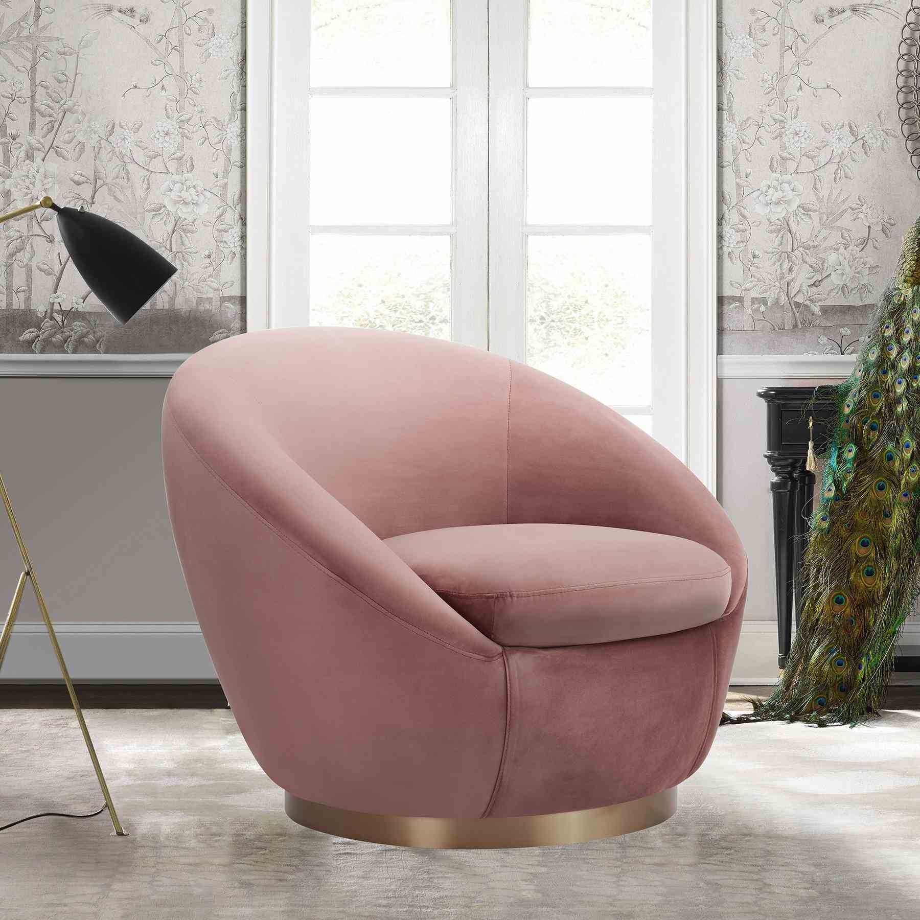 Yves Blush Velvet Swivel Accent Chair with Gold Base - Image 7