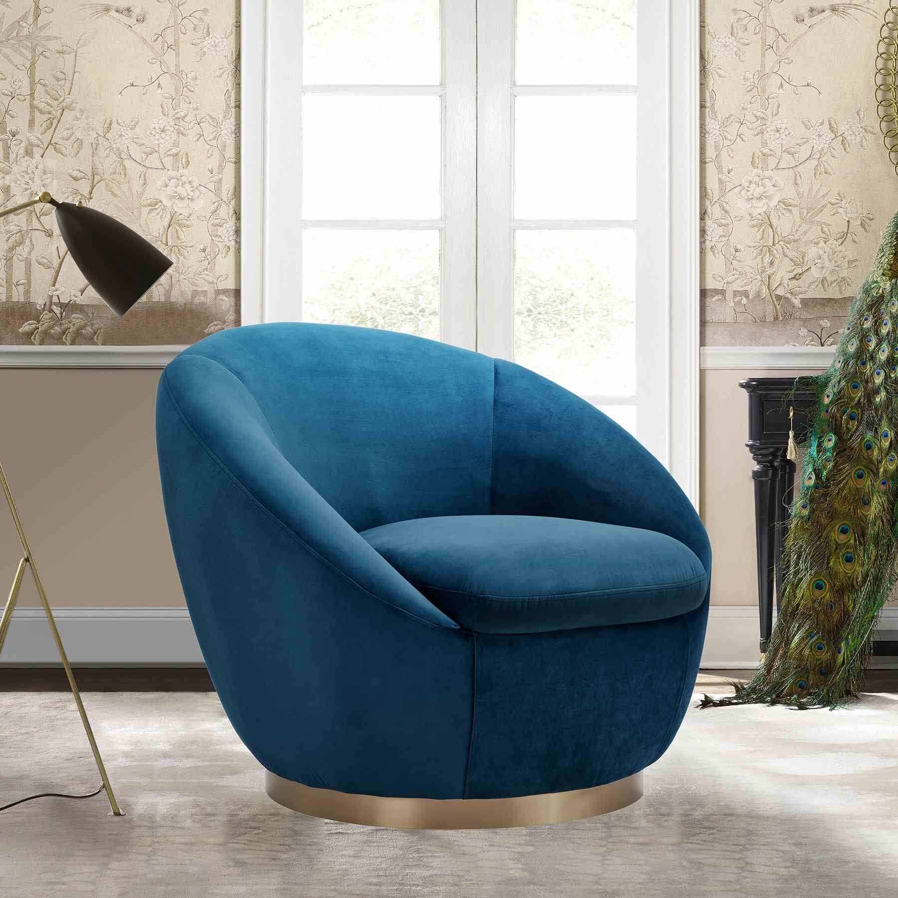 Yves Navy Velvet Swivel Accent Chair with Gold Base - Image 7