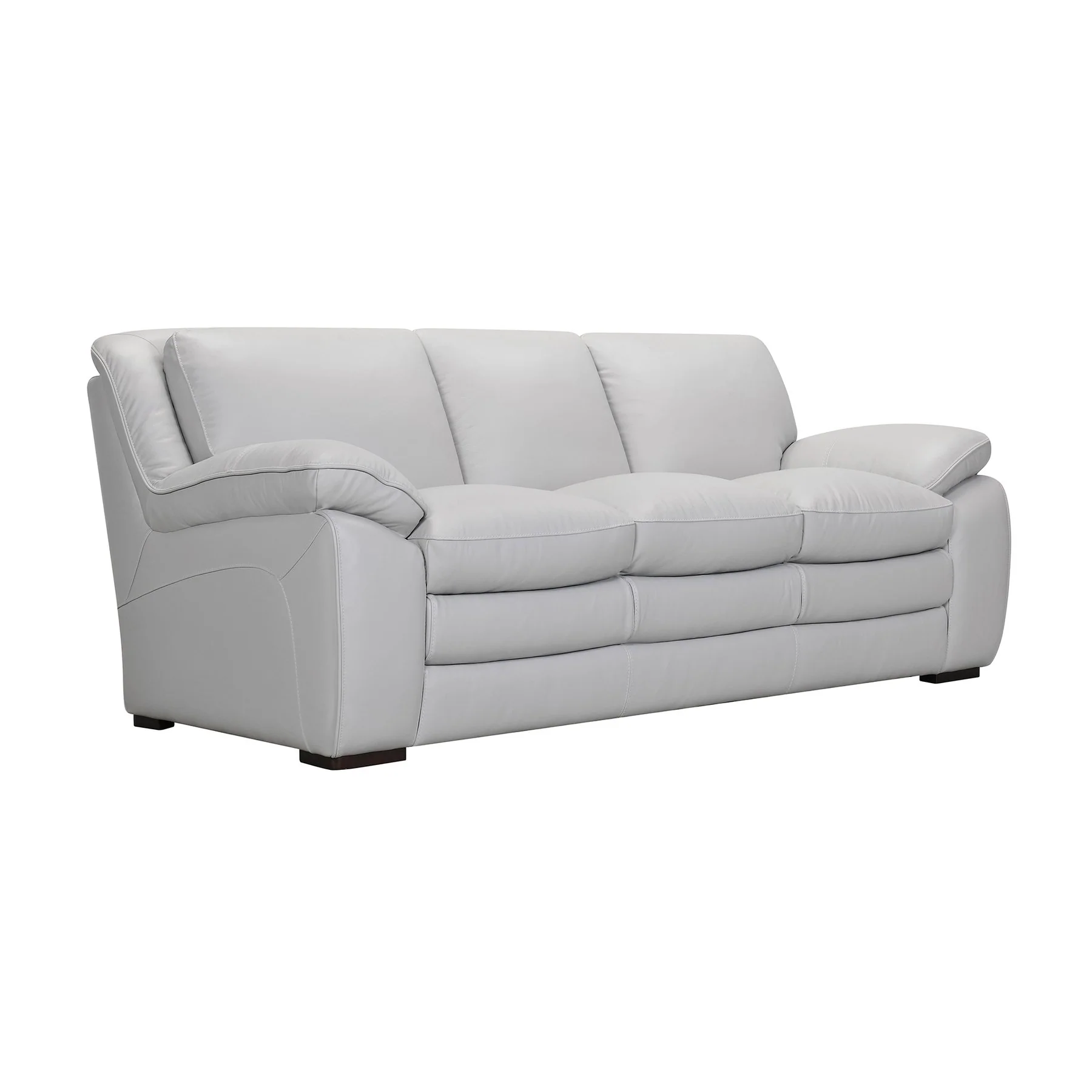Zanna Contemporary Sofa in Genuine Dove Gray Leather with Brown Wood Legs - Image 2