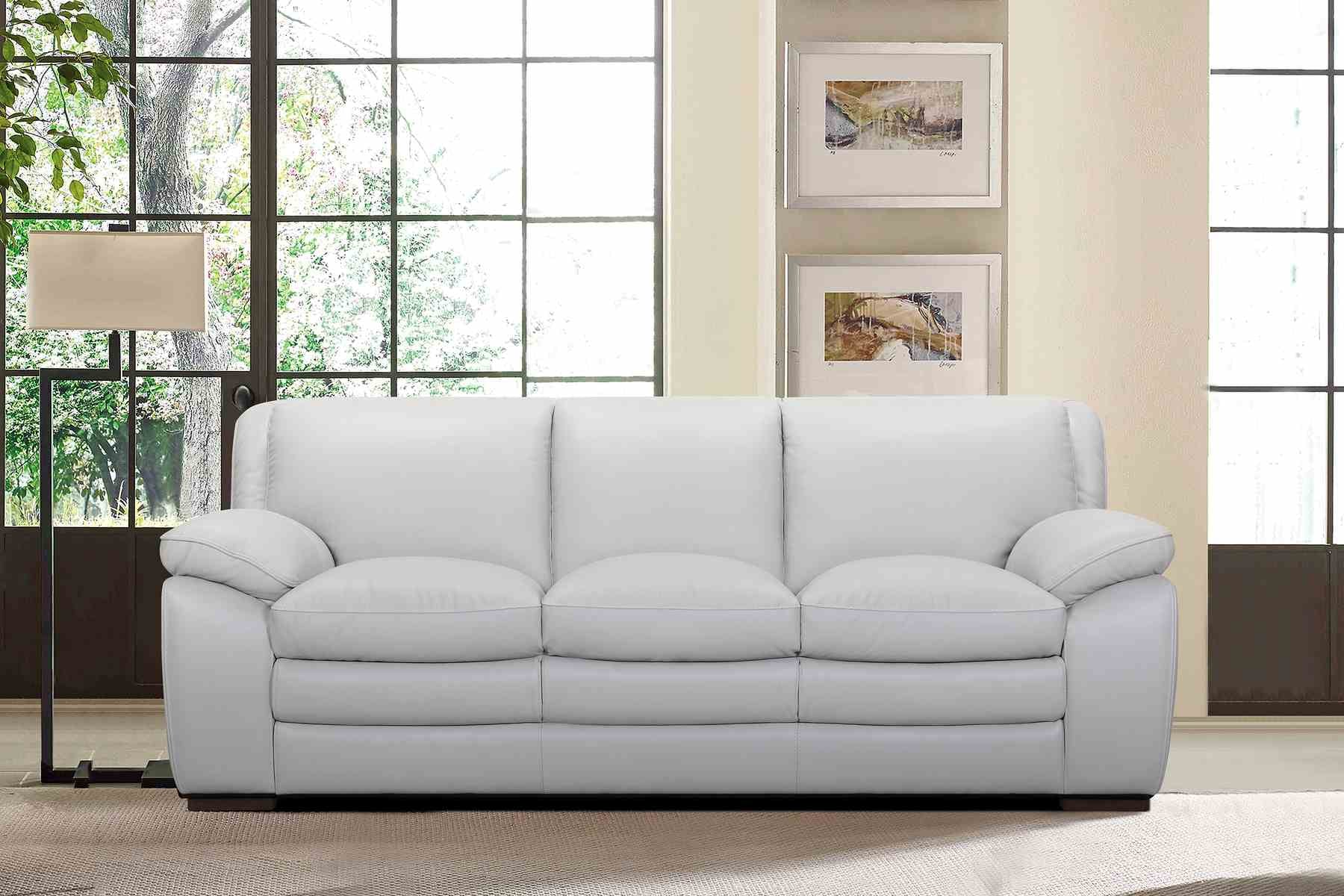 Zanna Contemporary Sofa in Genuine Dove Gray Leather with Brown Wood Legs - Image 8
