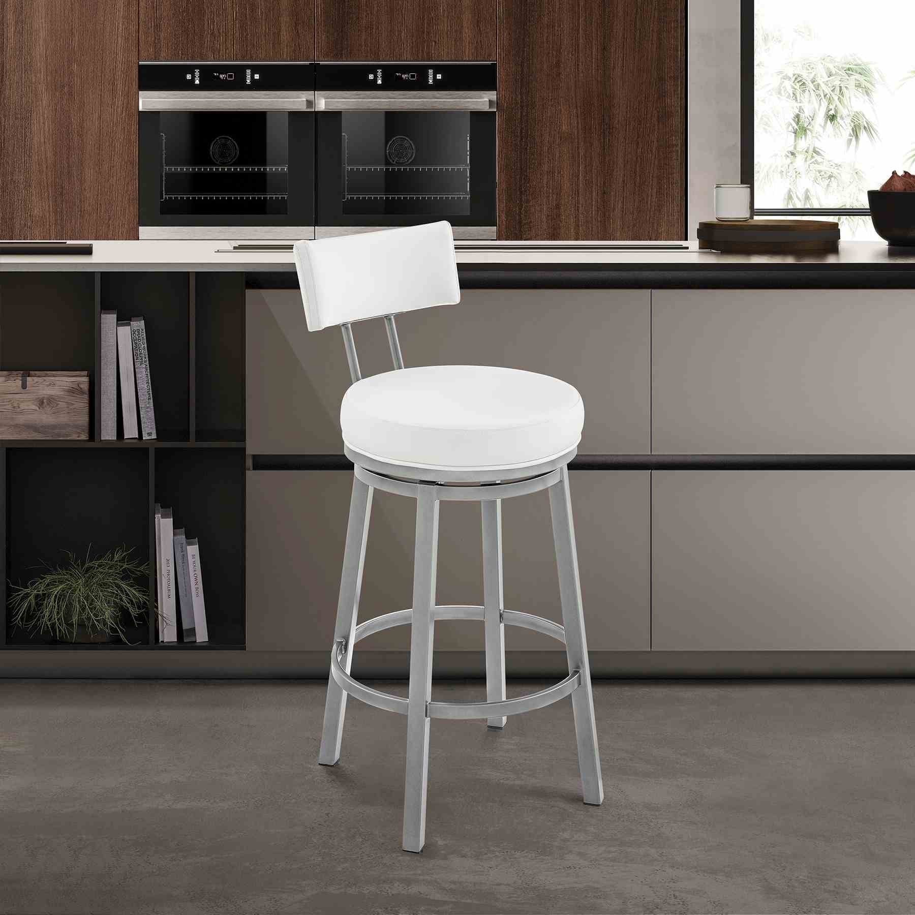 Zelda Swivel Bar Stool in Cloud Finish with White Faux Leather - Image 10
