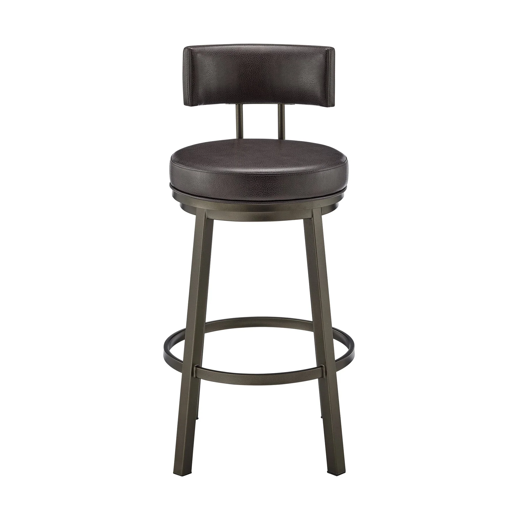 Zelda Swivel Bar Stool in Mocha Finish with Brown Faux Leather - Image 2