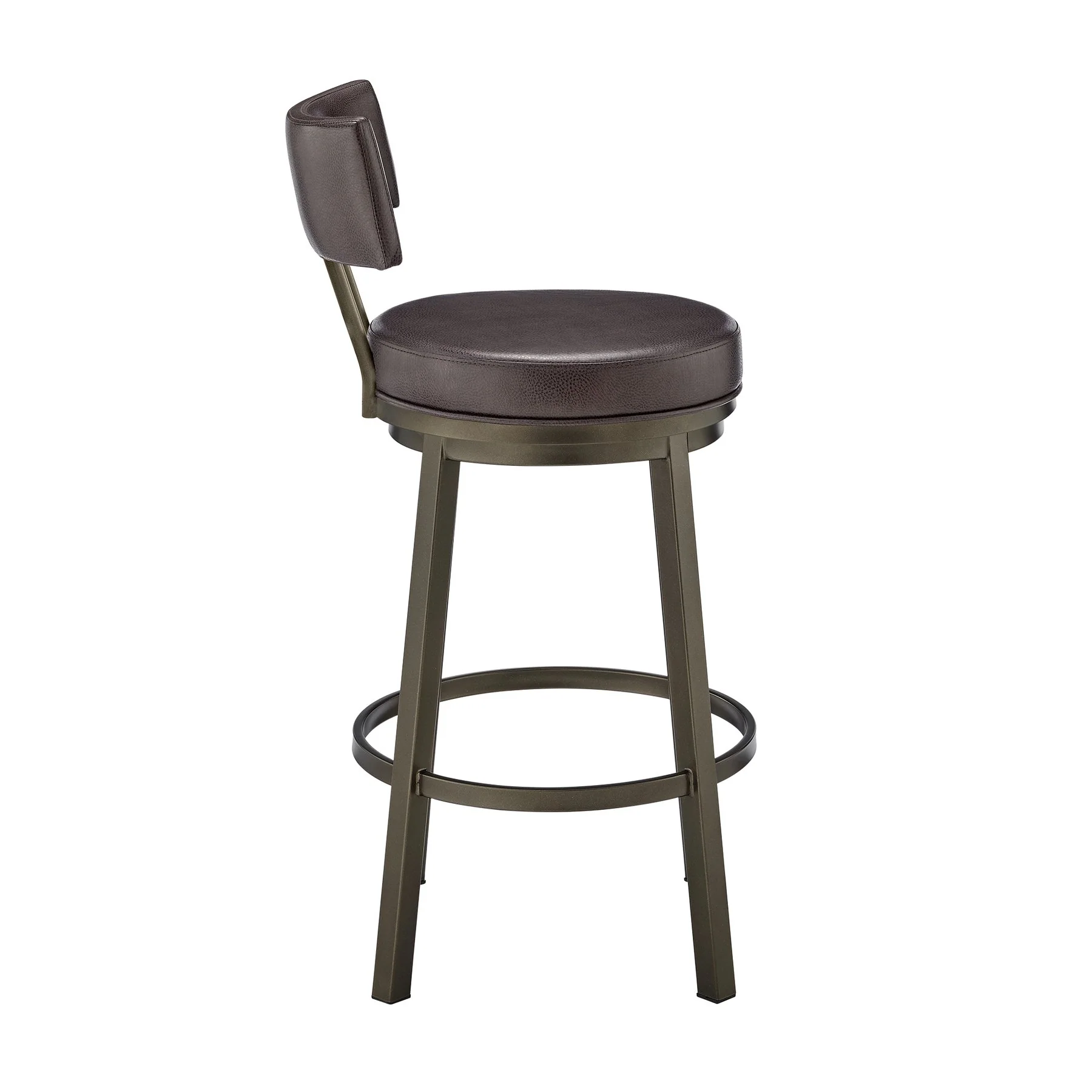 Zelda Swivel Bar Stool in Mocha Finish with Brown Faux Leather - Image 3