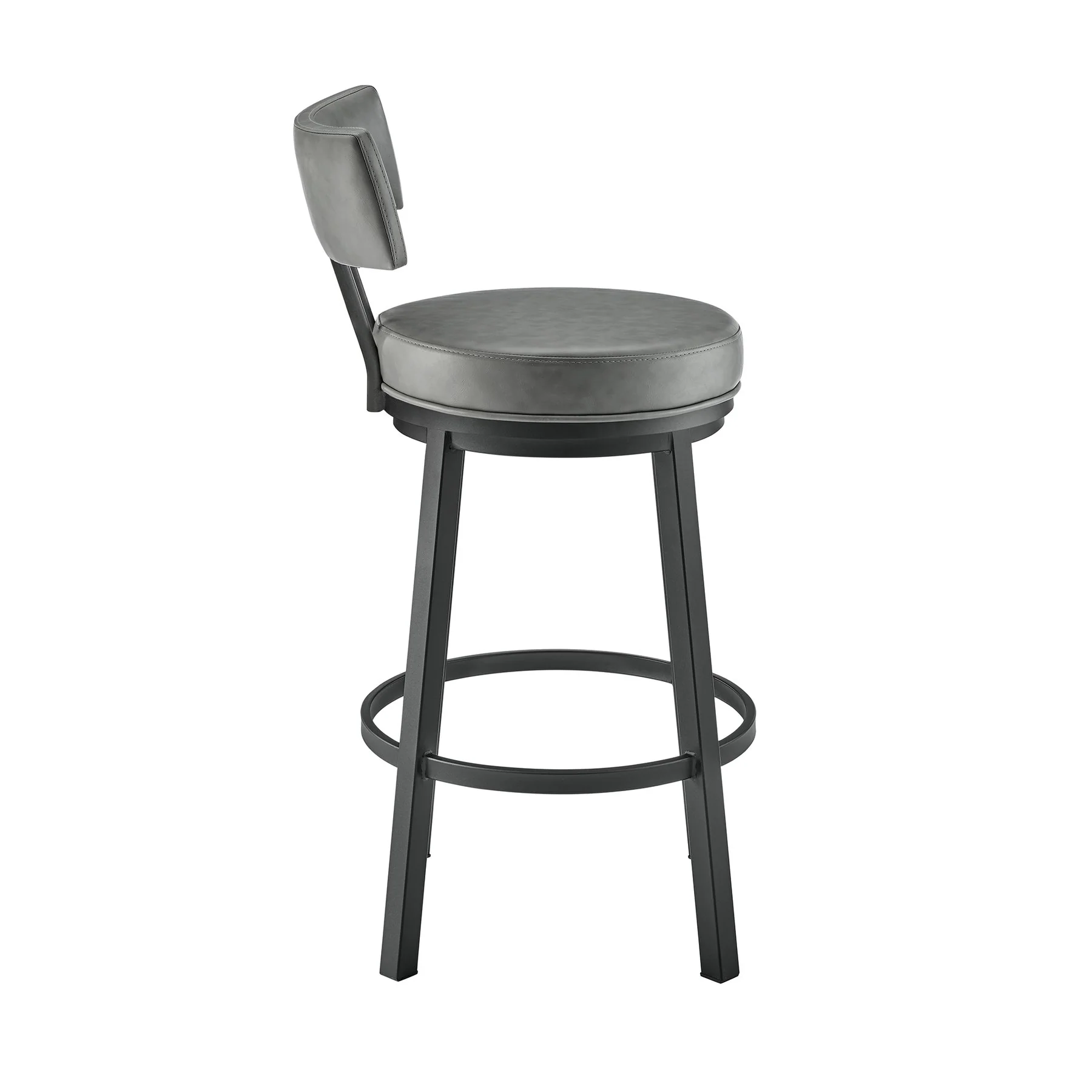 Zelda Swivel Counter Stool in Black Finish with Gray Faux Leather - Image 3
