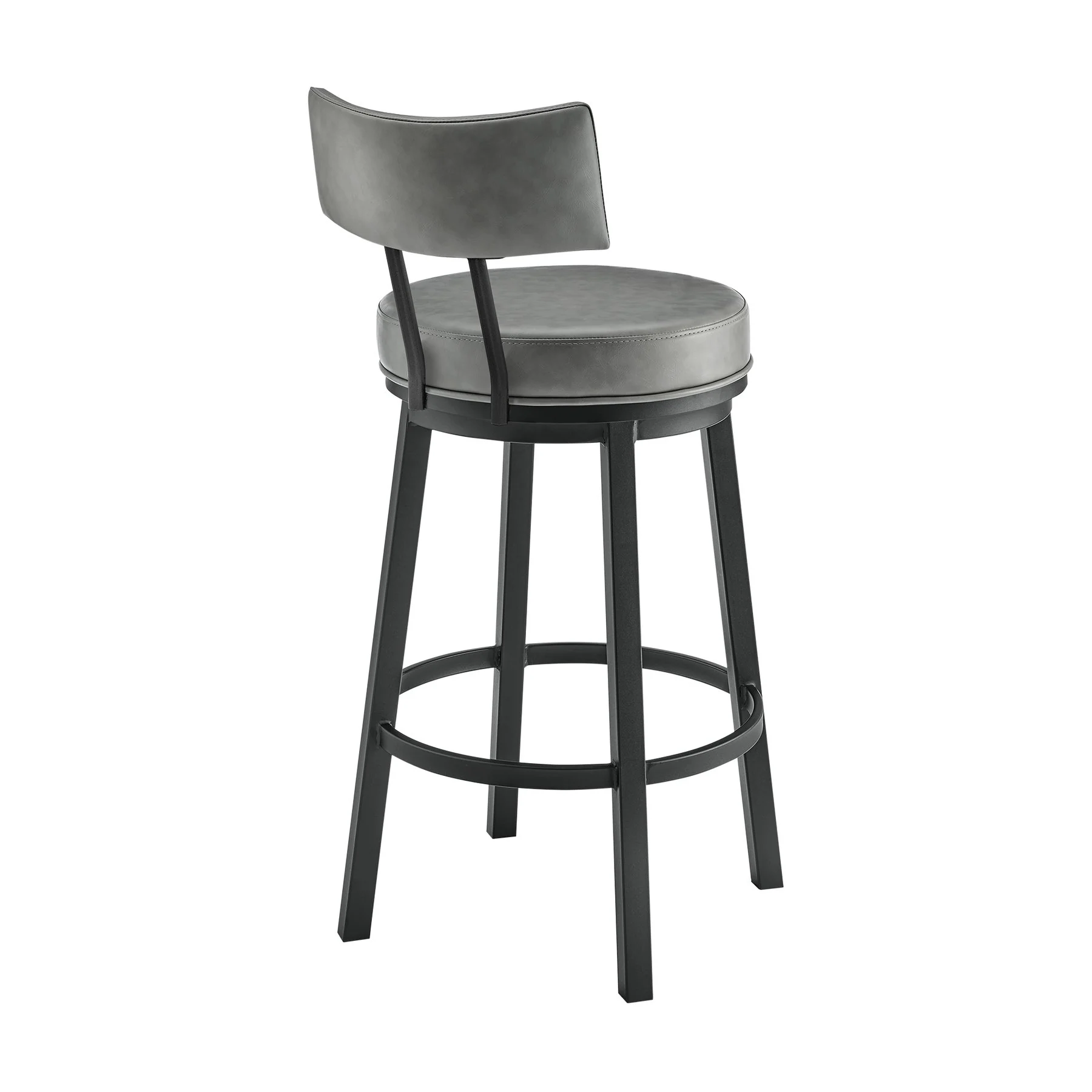 Zelda Swivel Counter Stool in Black Finish with Gray Faux Leather - Image 4
