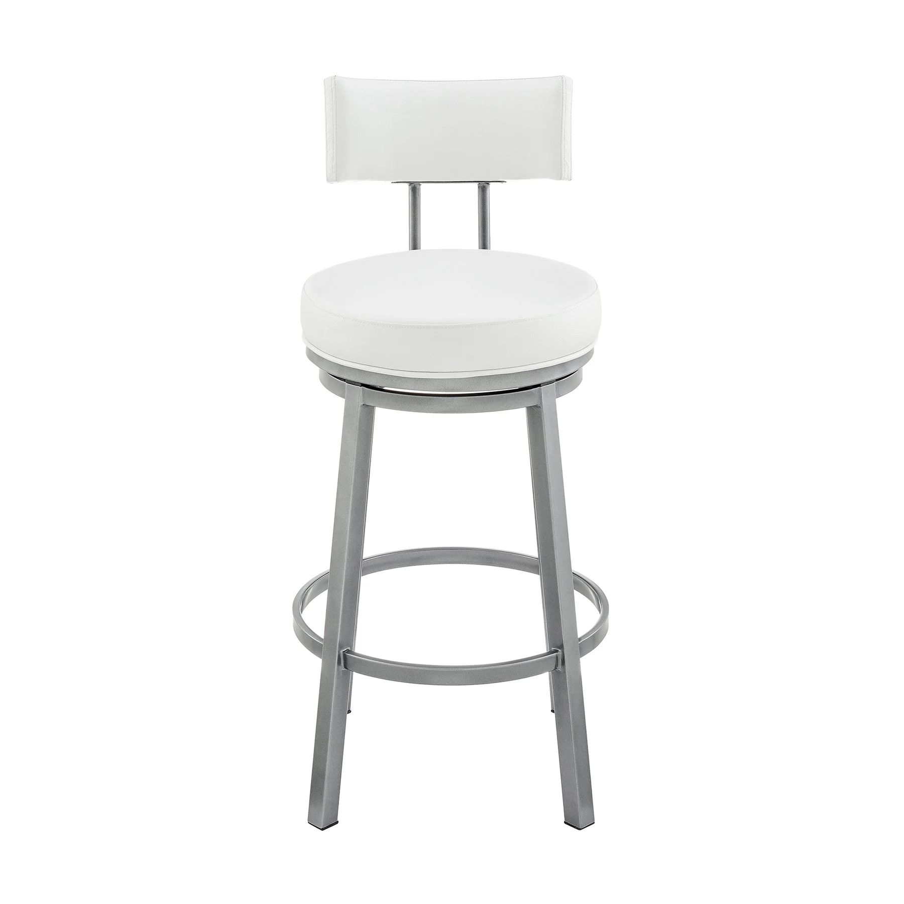 Zelda Swivel Counter Stool in Cloud Finish with White Faux Leather - Image 2