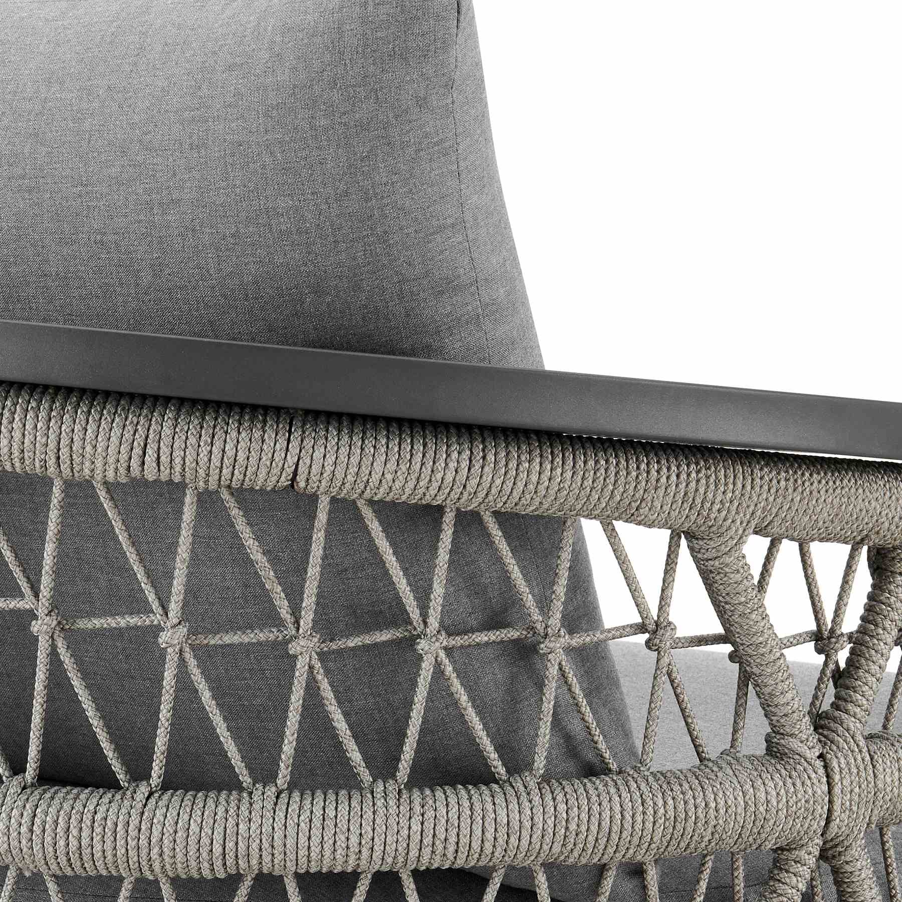 Zella Outdoor Patio 3 Piece Swivel Seating Set in Aluminum with Light Gray Rope and Cushions - Image 6