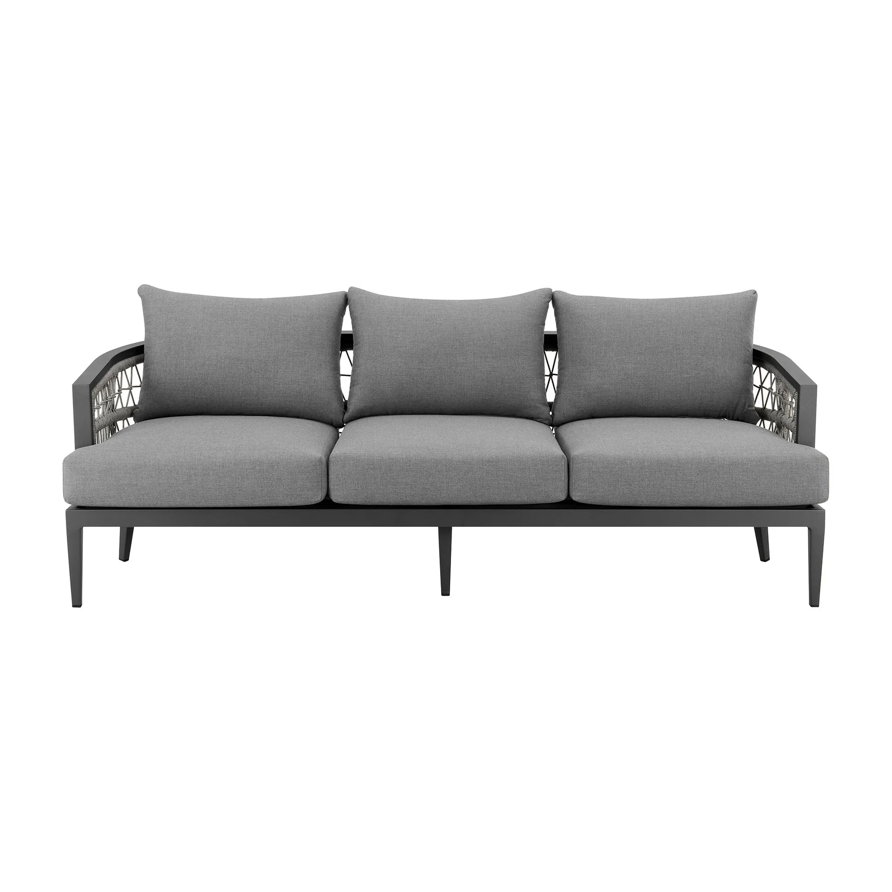 Zella Outdoor Patio 4 Piece Conversation Set in Aluminum with Light Gray Rope and Cushions - Image 2