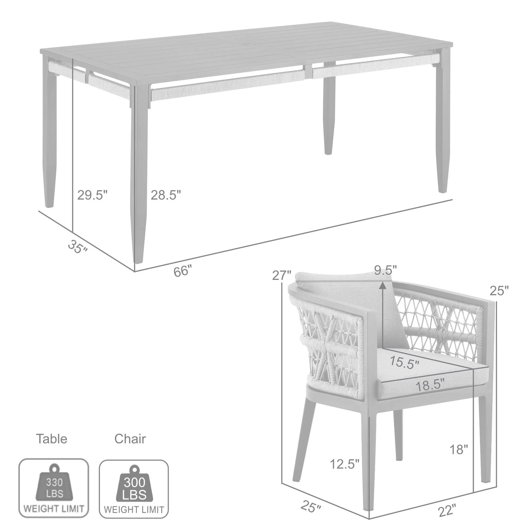 Zella Outdoor Patio 5 Piece Dining Set in Aluminum with Light Gray Rope and Cushions - Image 10